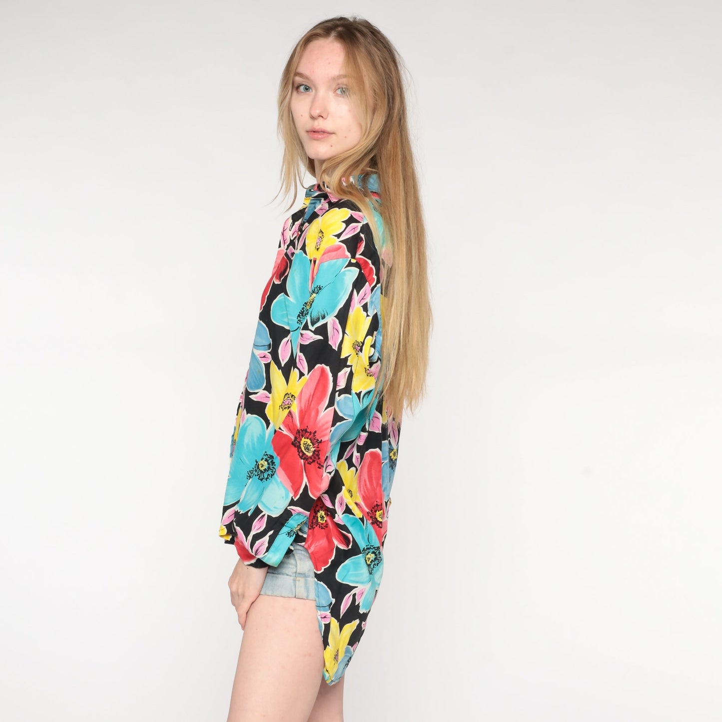 90s Diane von Furstenberg Floral Button Up Blouse Long Sleeve Small S