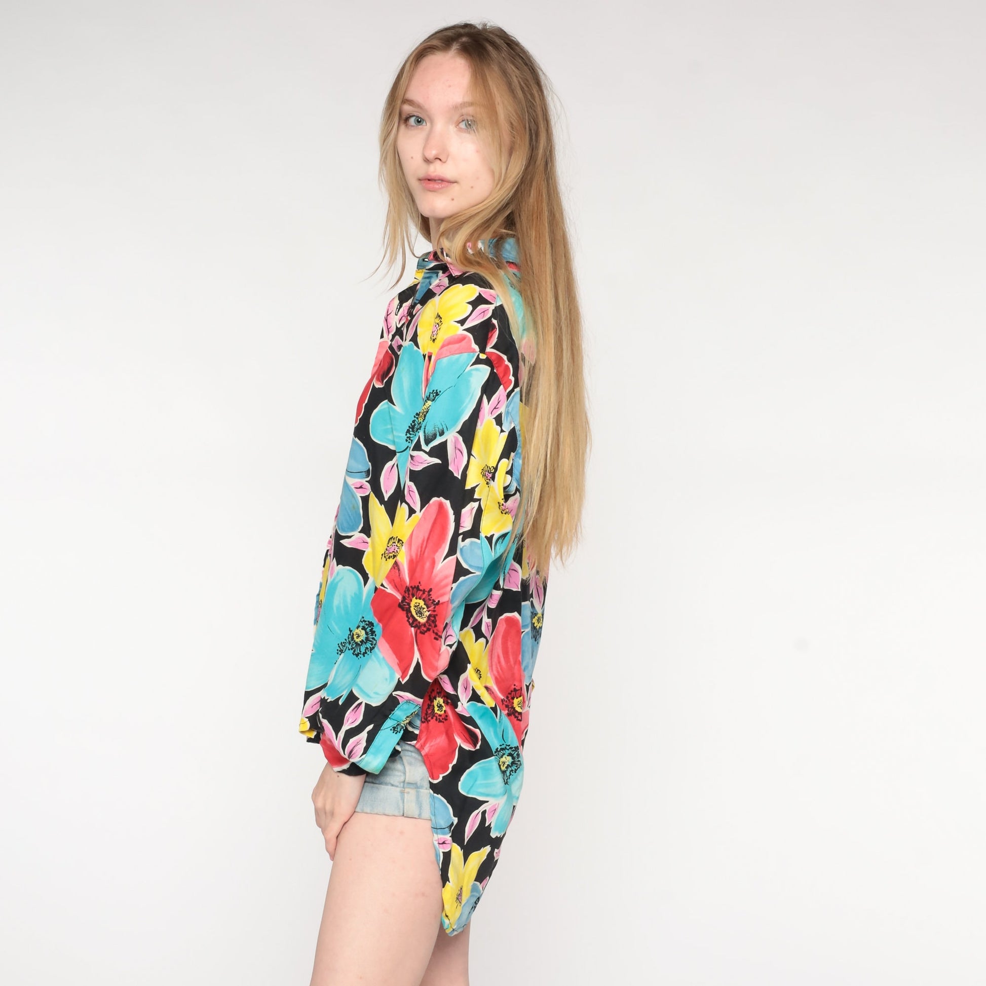 90s Diane von Furstenberg Floral Button Up Blouse Long Sleeve Small S