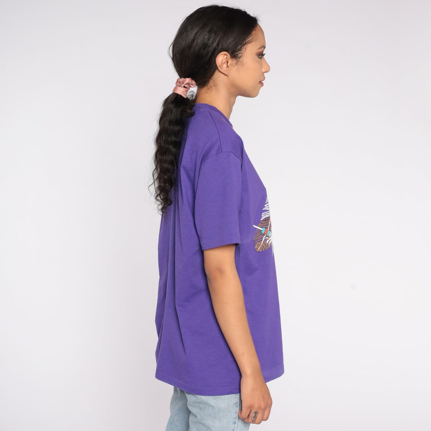 90s Arizona Native American Feather Turquoise Graphic T-Shirt Purple Medium