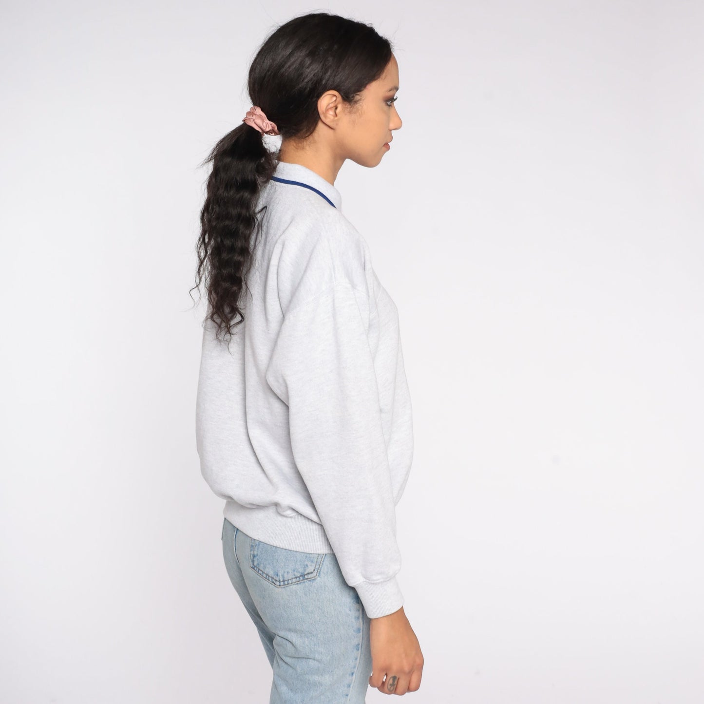 80s Embroidered Golfer Sweatshirt Heather Grey Henley Button Pullover Small