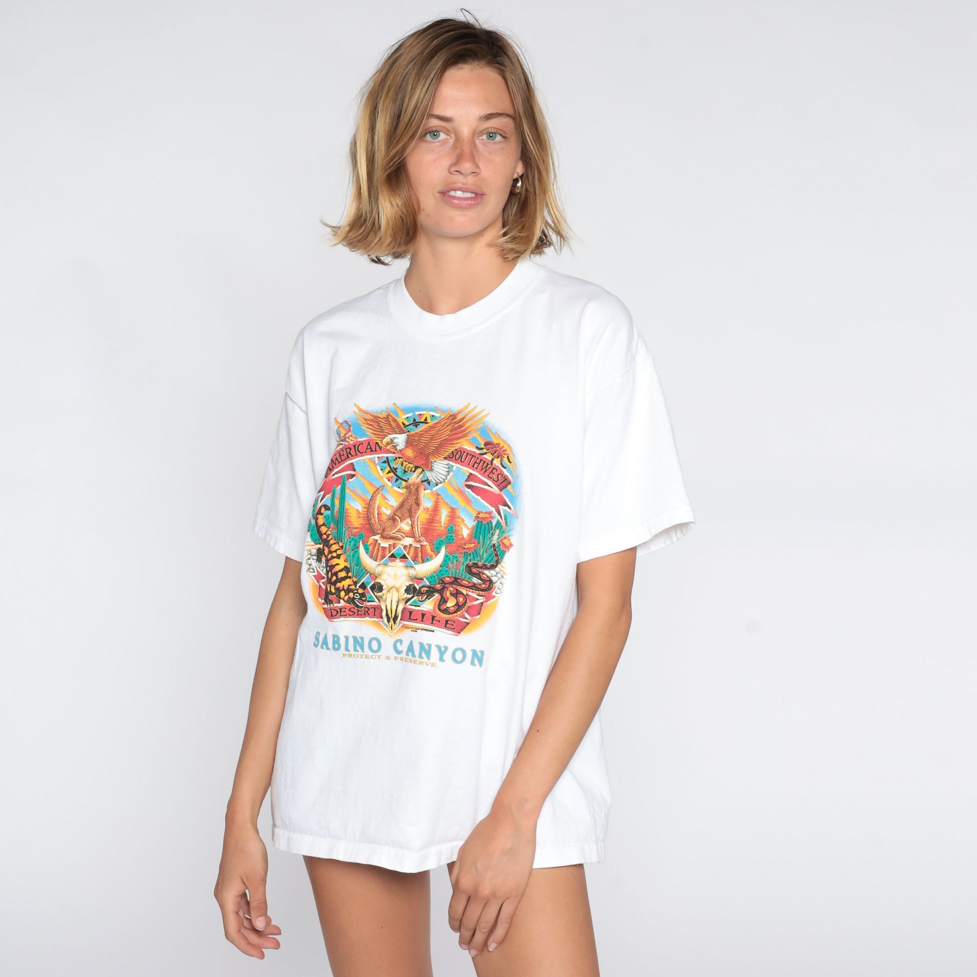 Y2K Sabino Canyon Arizona Wildlife Graphic T-Shirt Coyote Eagle Scorpion Large L
