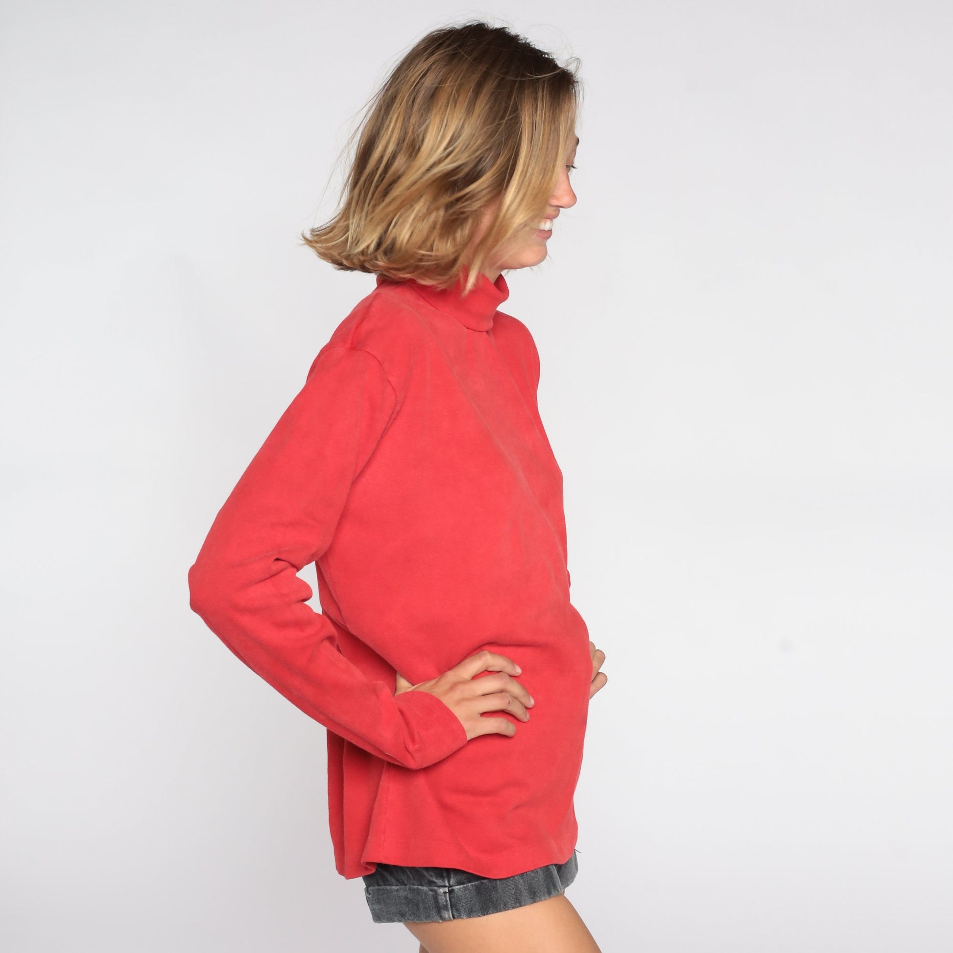 80s Red Turtleneck Cotton Long Sleeve Shirt Extra Large XL