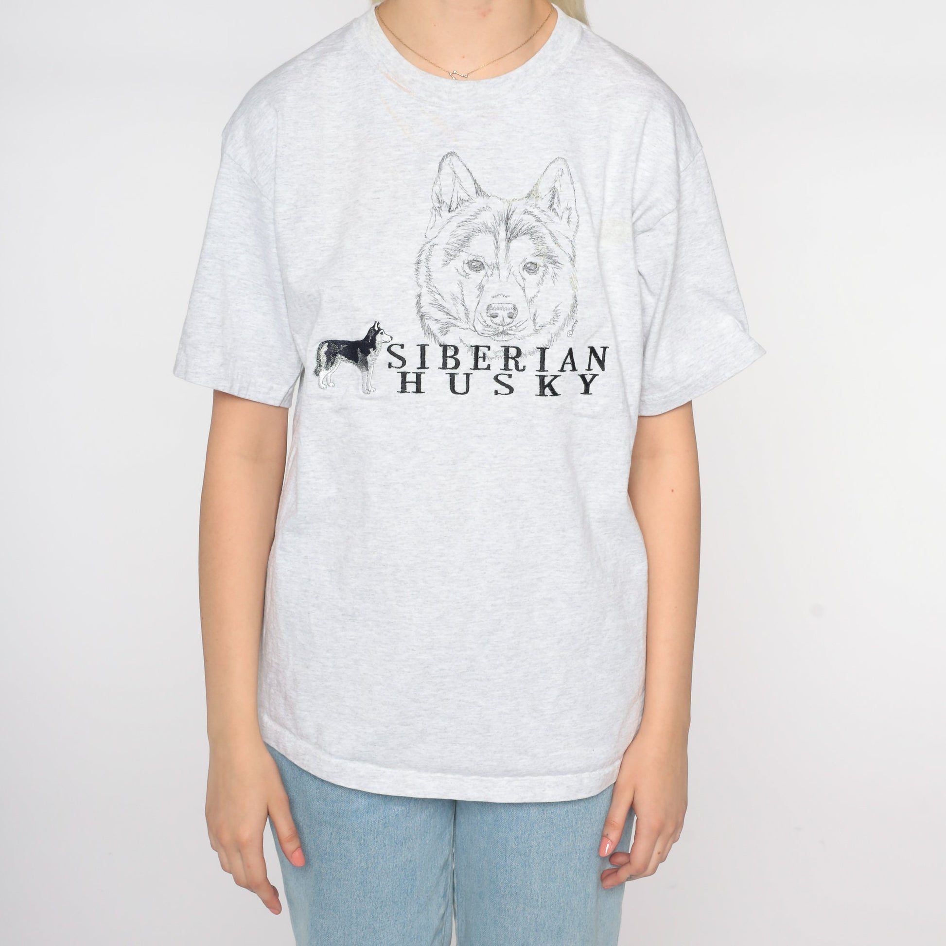 90s Siberian Husky Graphic T-Shirt Embroidered Dog Tee Medium