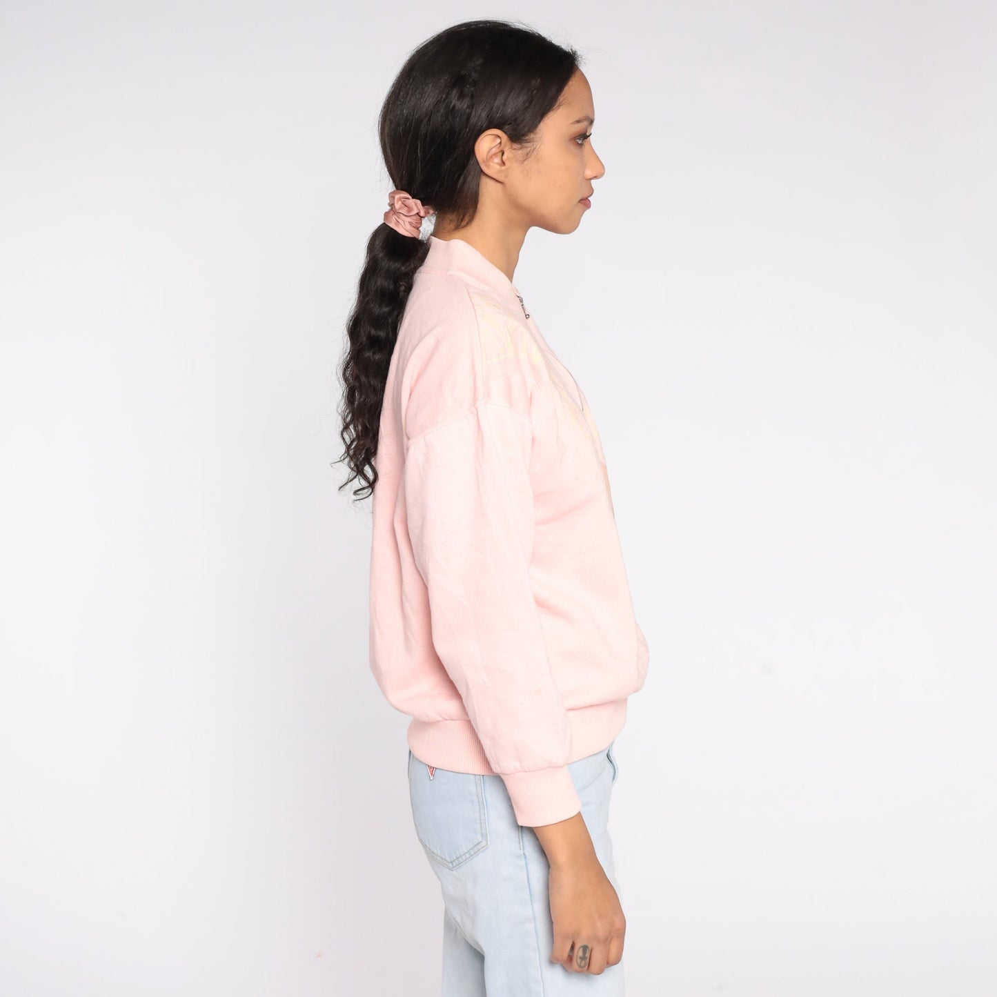 80s Geometric Quarter Zip Sweatshirt Baby Pink Southwestern Small