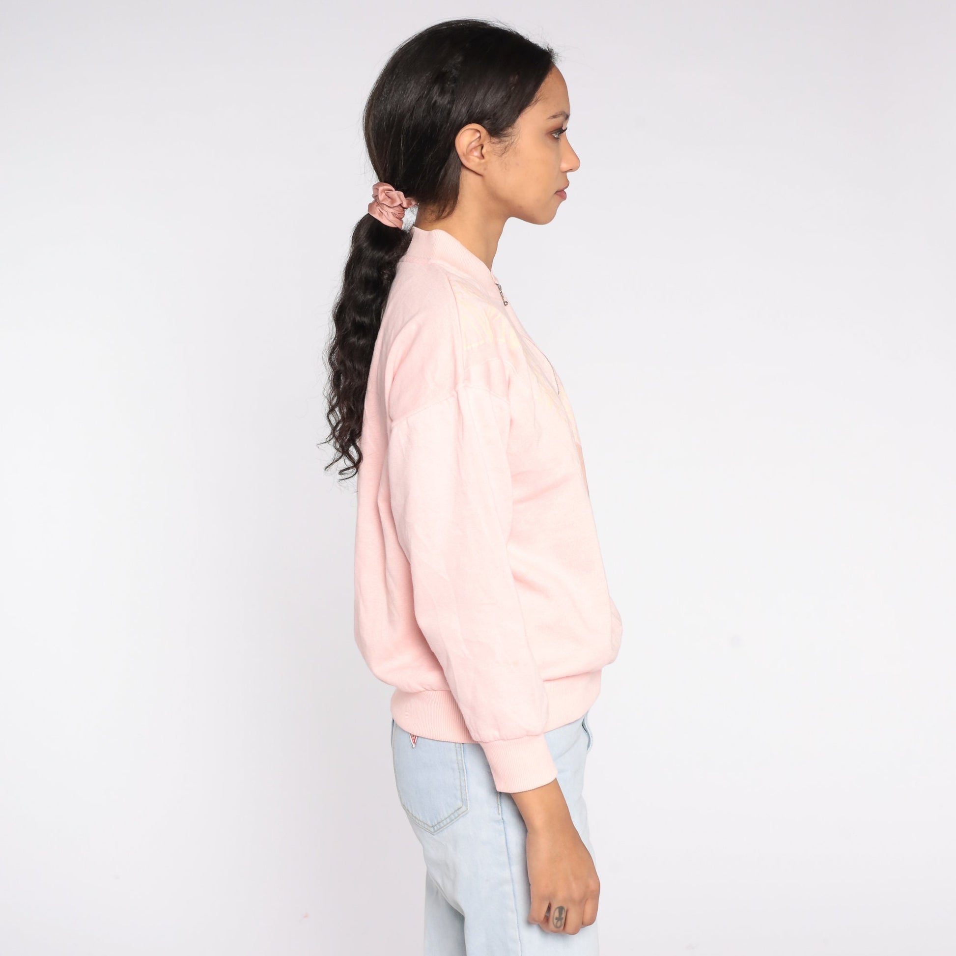 80s Geometric Quarter Zip Sweatshirt Baby Pink Southwestern Small