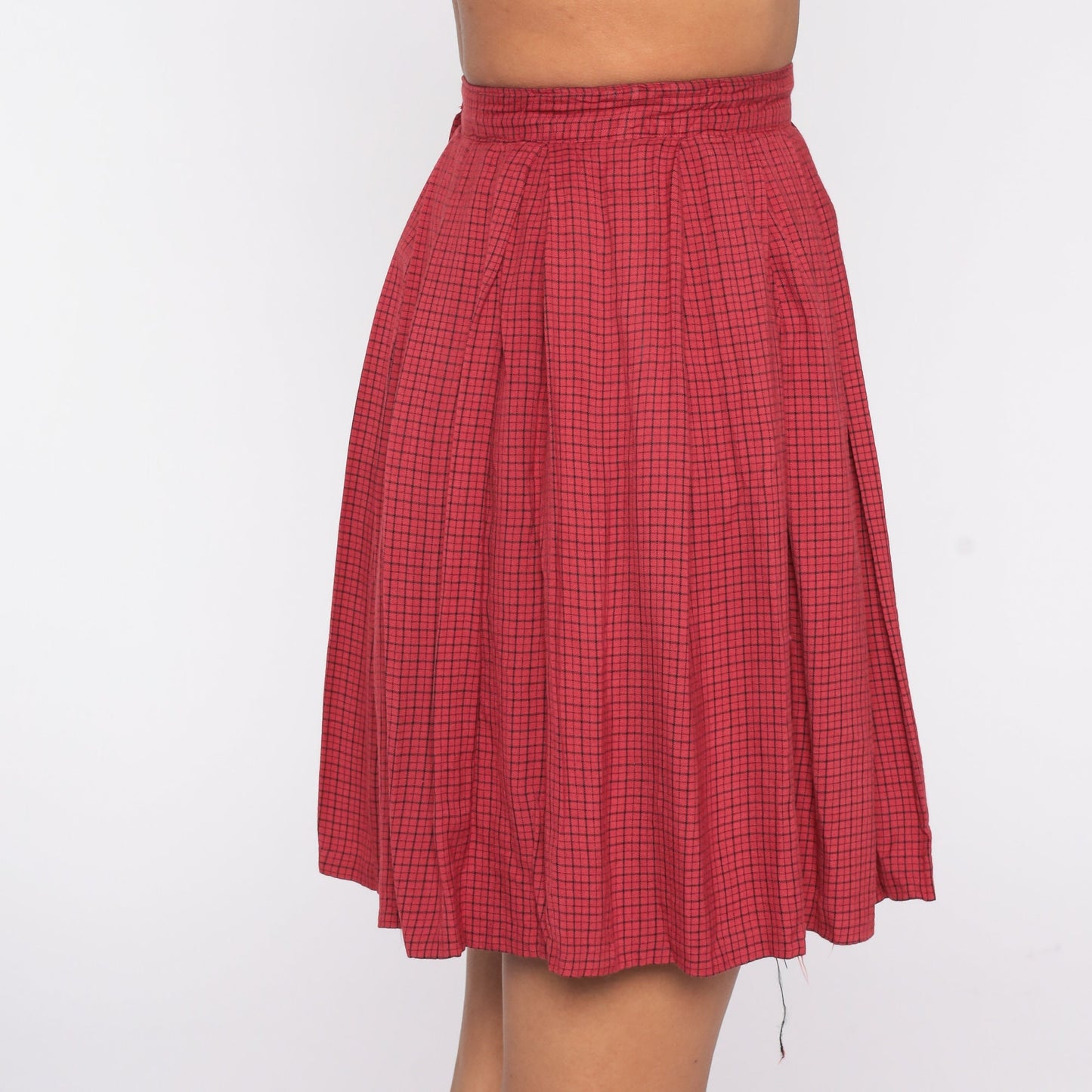 60s Red Checkered Pleated Mini Skirt High Waisted XXS