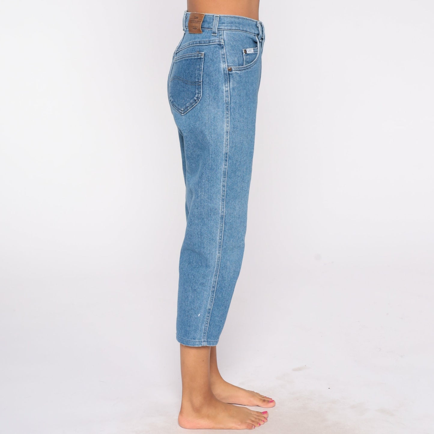 90s Lee High Waist Mom Jeans Blue Denim Tapered Ankle Small S