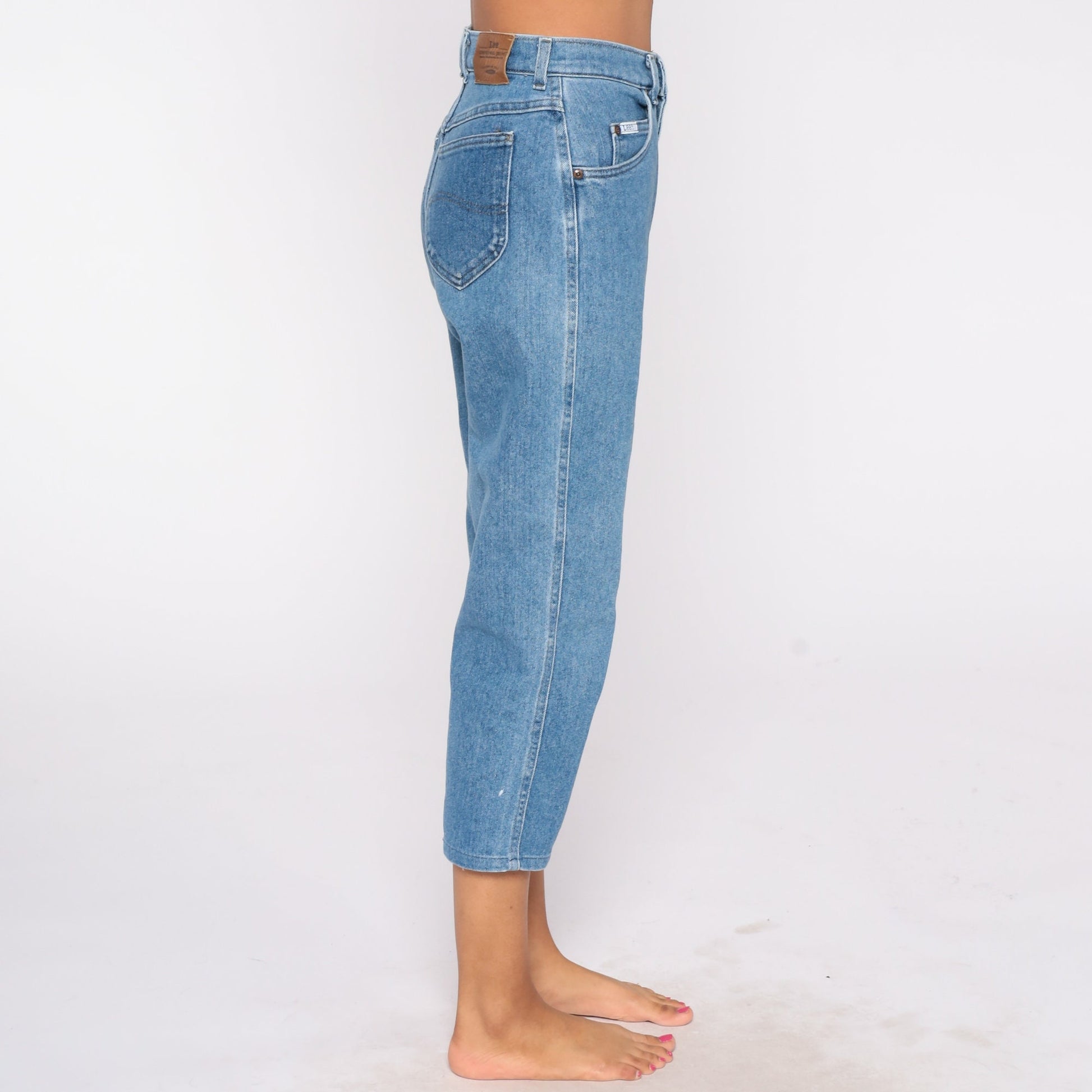 90s Lee High Waist Mom Jeans Blue Denim Tapered Ankle Small S