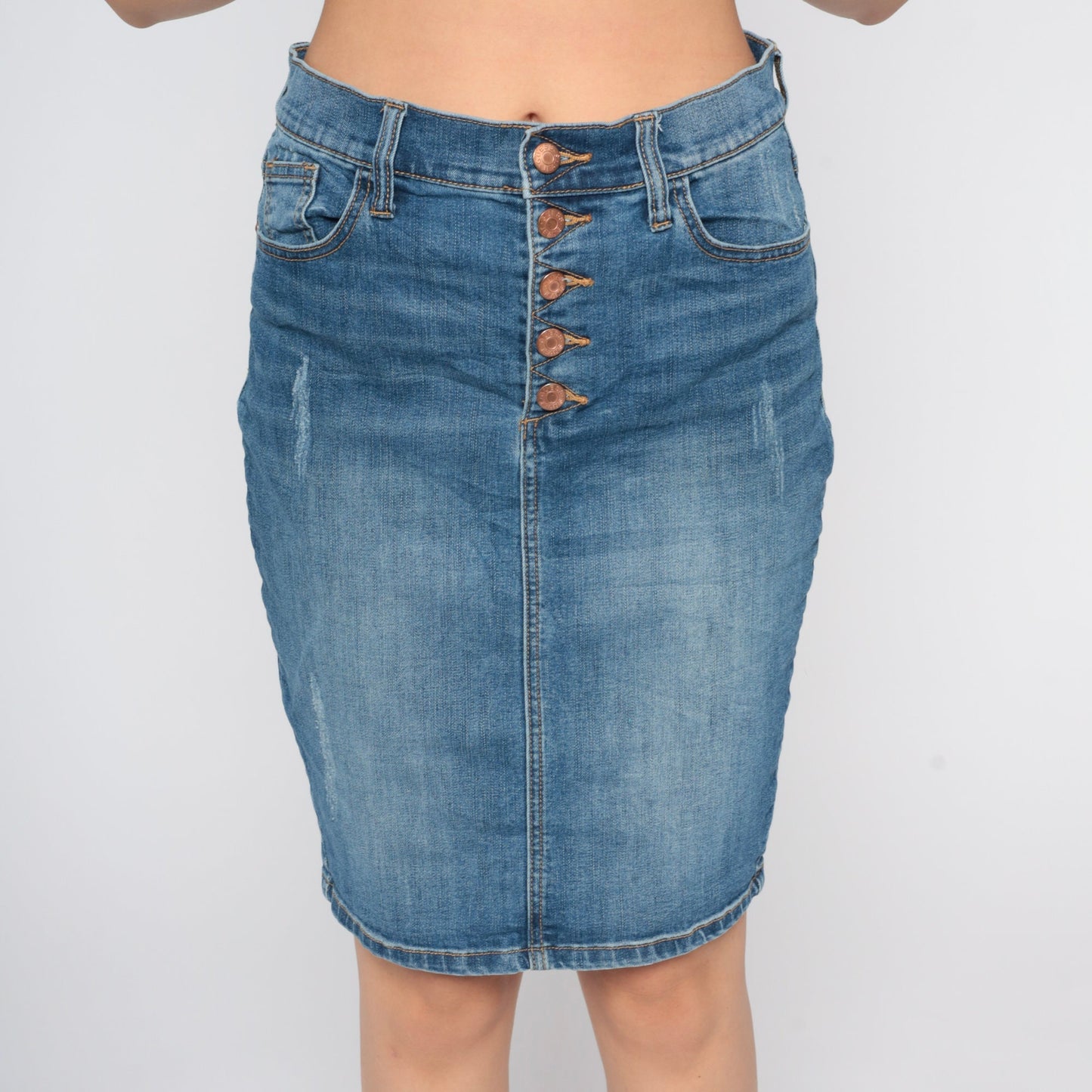 Guess Y2K Blue Denim Mini Skirt High Waist Pencil Cut Medium 29