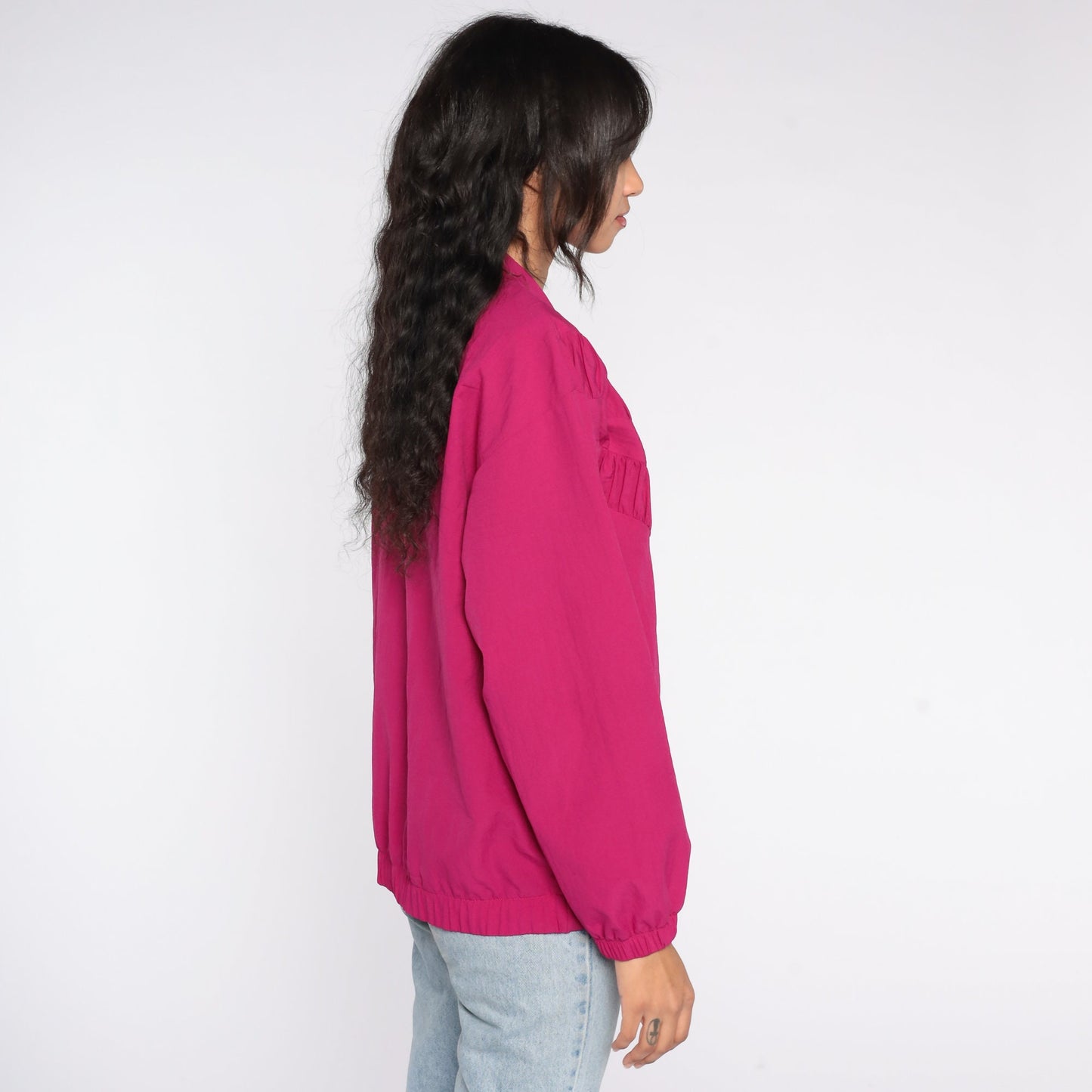 90s Fuchsia Zip Windbreaker Jacket Ruched Medium M