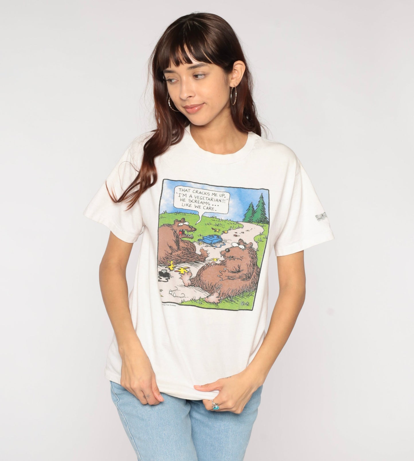 90s Bear Attack Cartoon Graphic T-Shirt Cotton Novelty Tee Medium