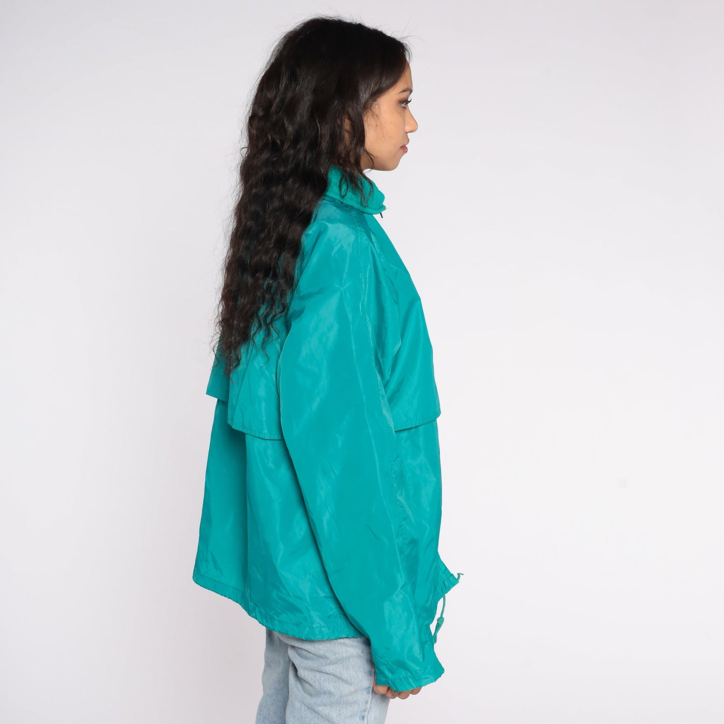 Eddie Bauer 90s Teal Windbreaker Jacket Nylon Zip-Up Men's Large