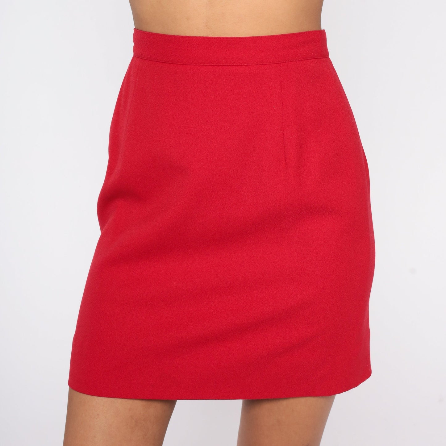 80s I Magnin Red Wool Pencil Skirt High Waist Mini Small
