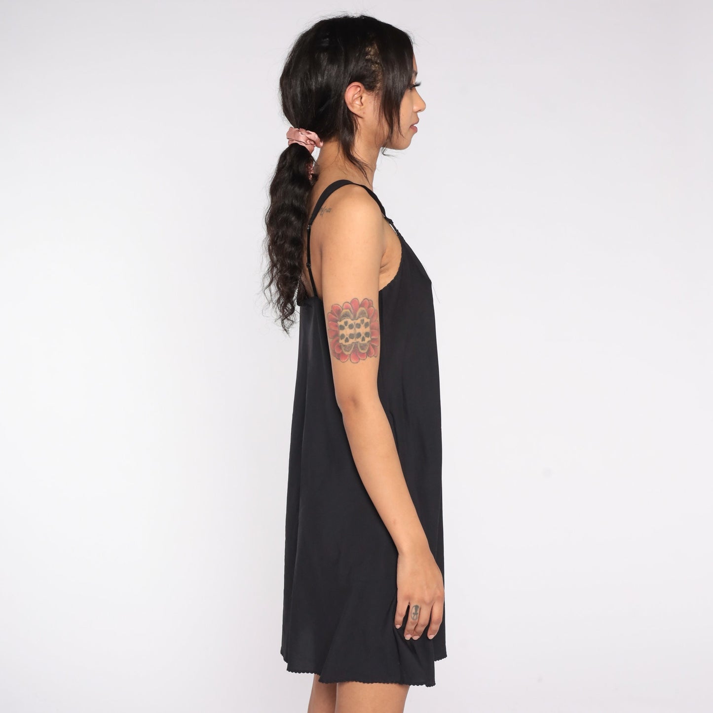 90s Vanity Fair Black Slip Dress Mini Lace Trim Spaghetti Strap Small