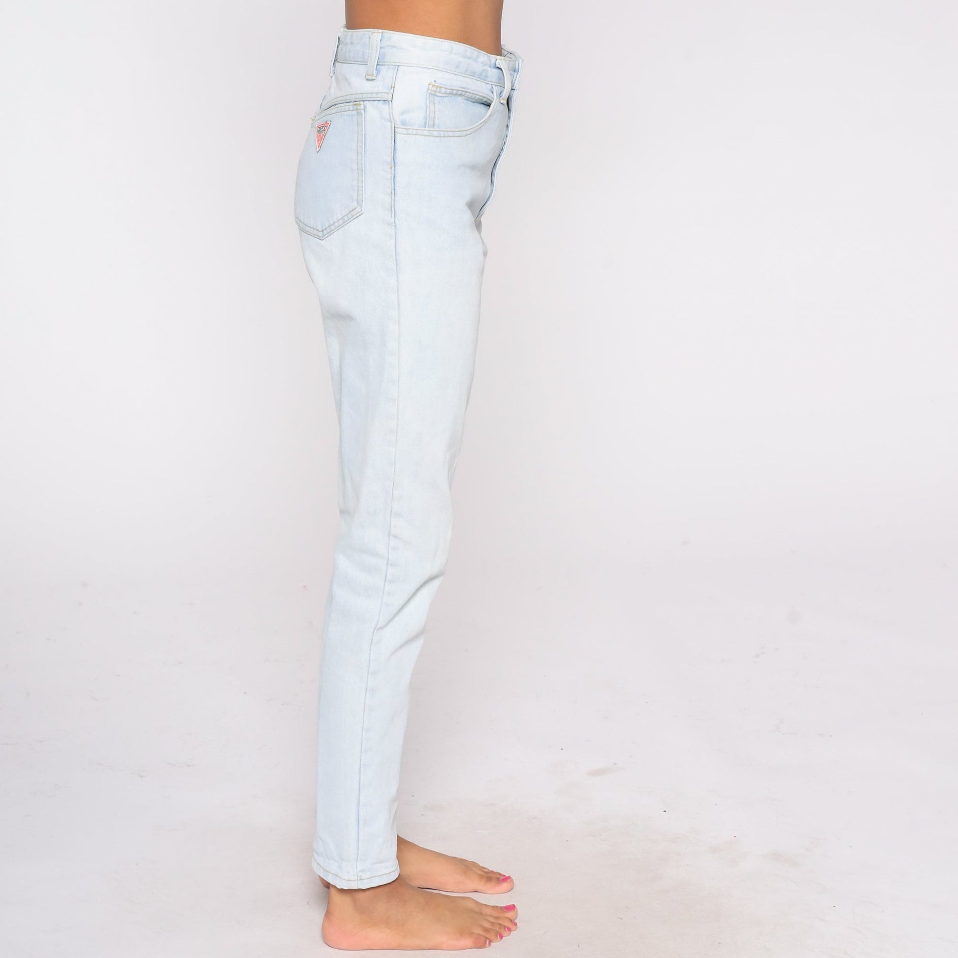 90s Guess High Waisted Tapered Jeans Light Stone Wash Denim Small S