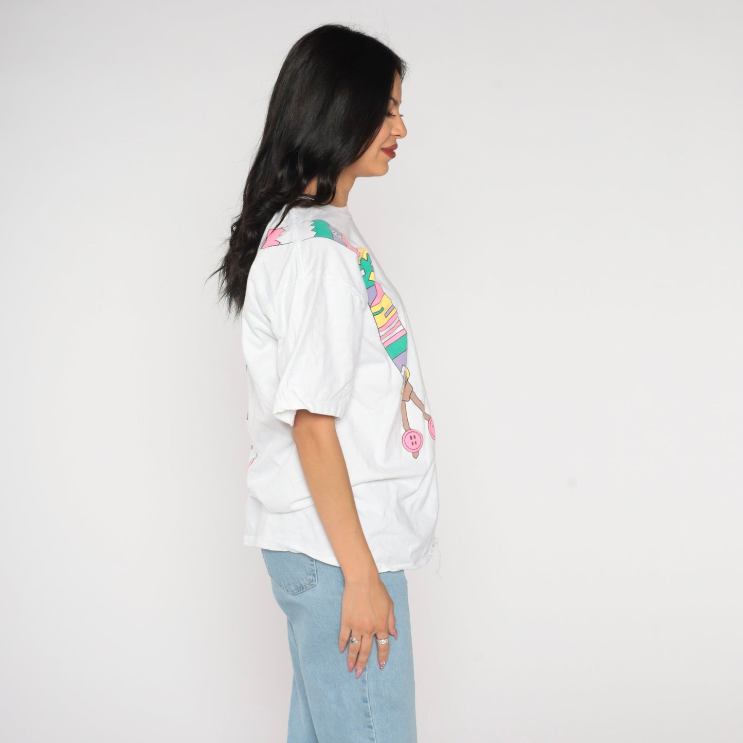 80s Suspenders Graphic Cotton T-Shirt Colorful Print Single Stitch Extra Large