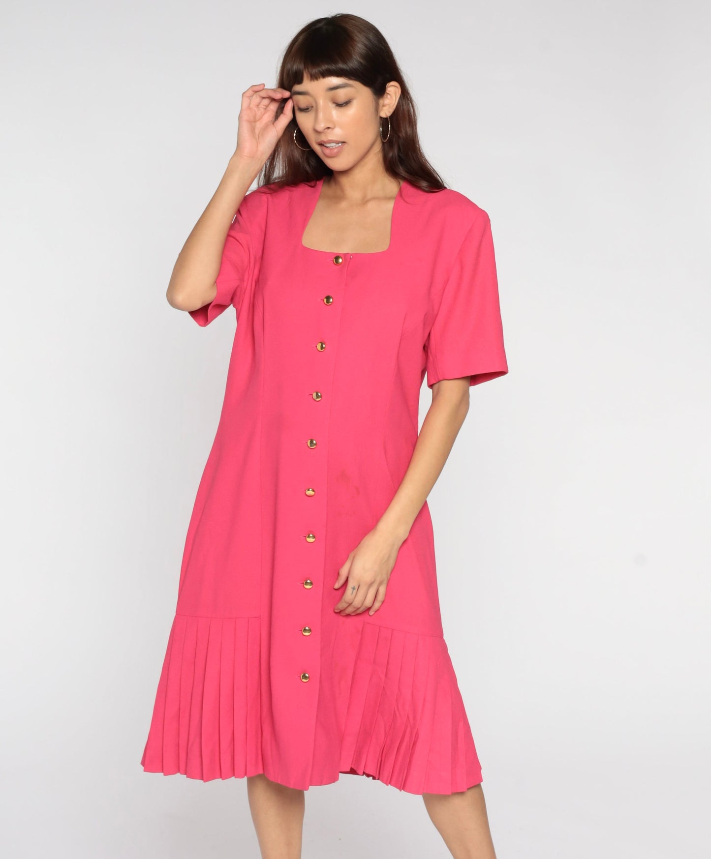 80s Liz Claiborne Pink Button-Up Midi Dress Drop Waist Shift Extra Large XL