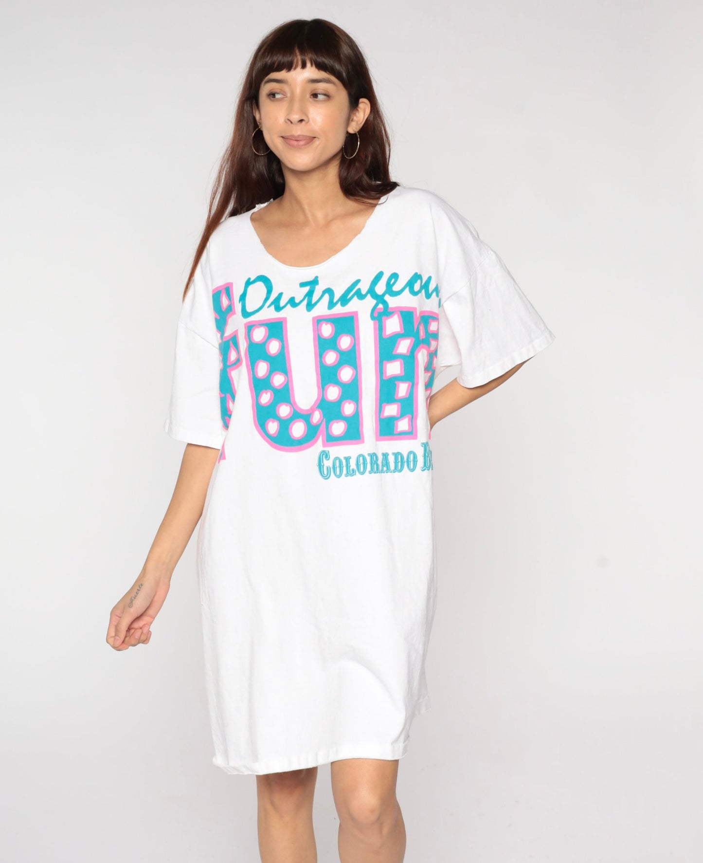 90s Colorado Belle Casino T Shirt Dress White Graphic Minidress One Size
