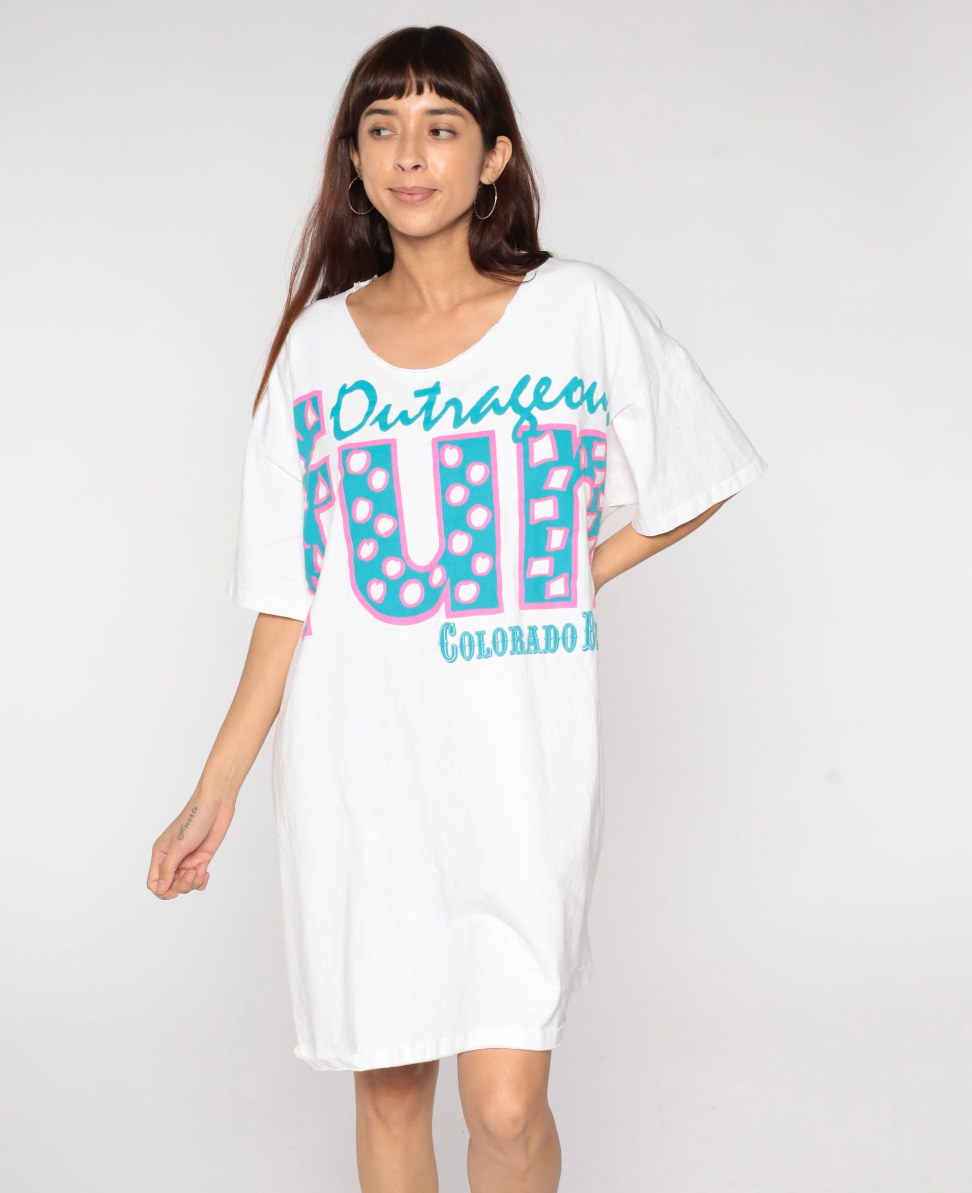90s Colorado Belle Casino T Shirt Dress White Graphic Minidress One Size