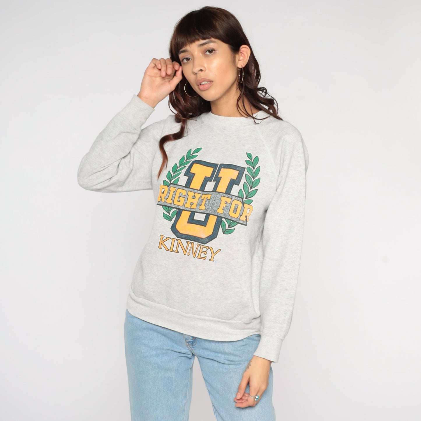 80s U Kinney University Graphic Sweatshirt Heather Grey Crewneck Medium