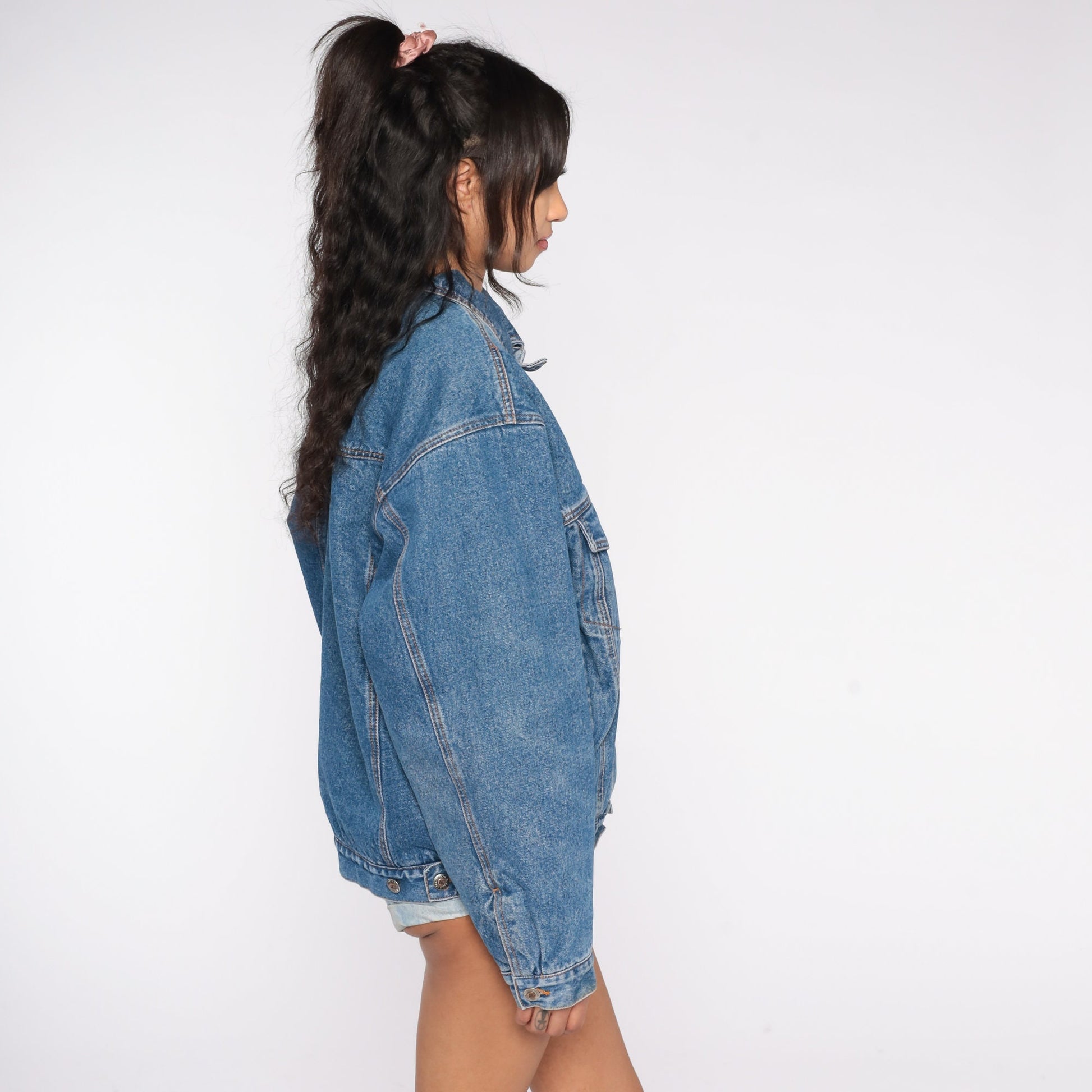 80s AG Jeans Denim Jacket Shearling Lined Button Up Blue Large