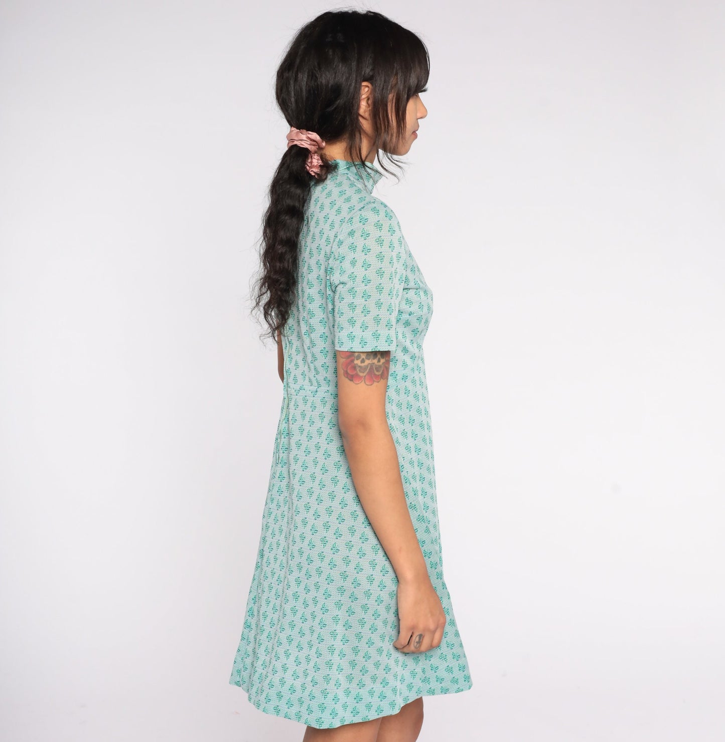70s Butterfly Babydoll Minidress Green Empire Waist Short Sleeve Medium