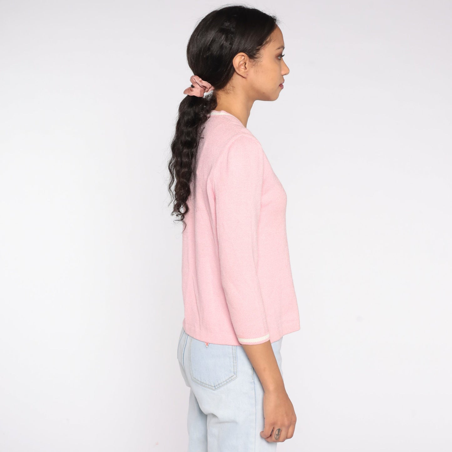 90s St John Sport Wool Cardigan Baby Pink Button Up Sweater Small