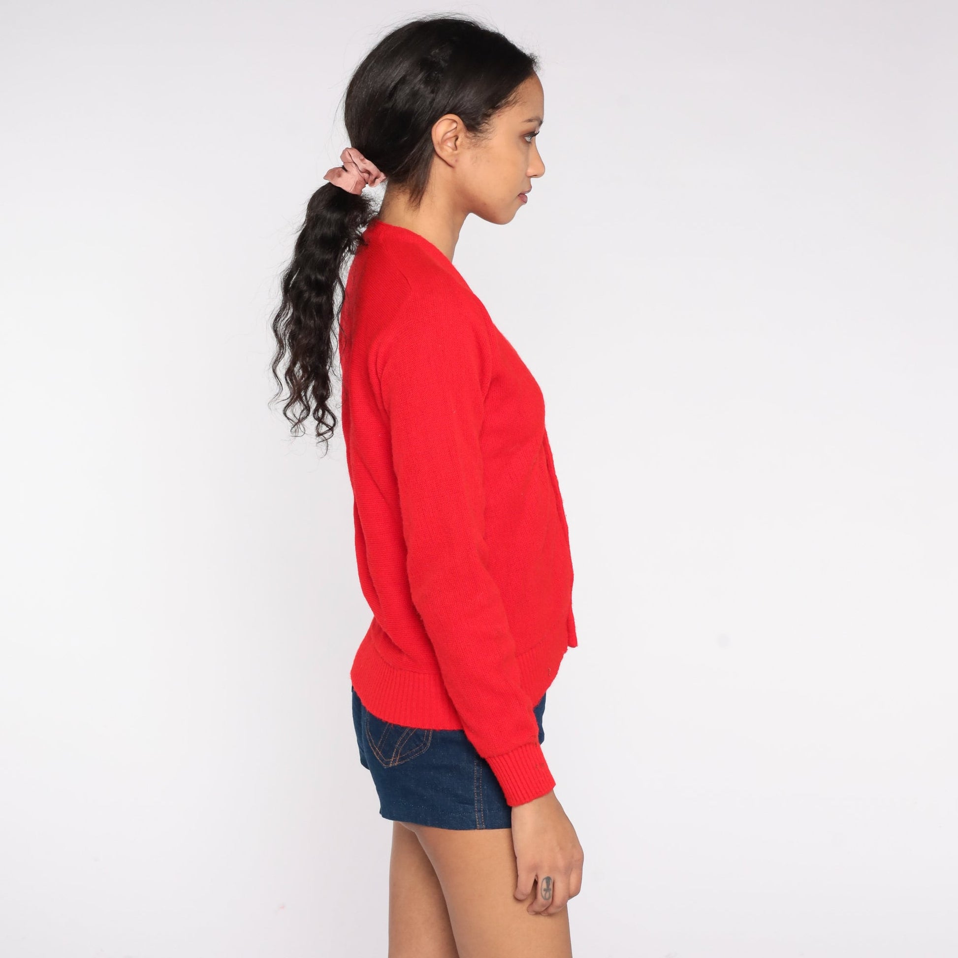 70s Red Knit Cardigan Button-Up Sweater Small