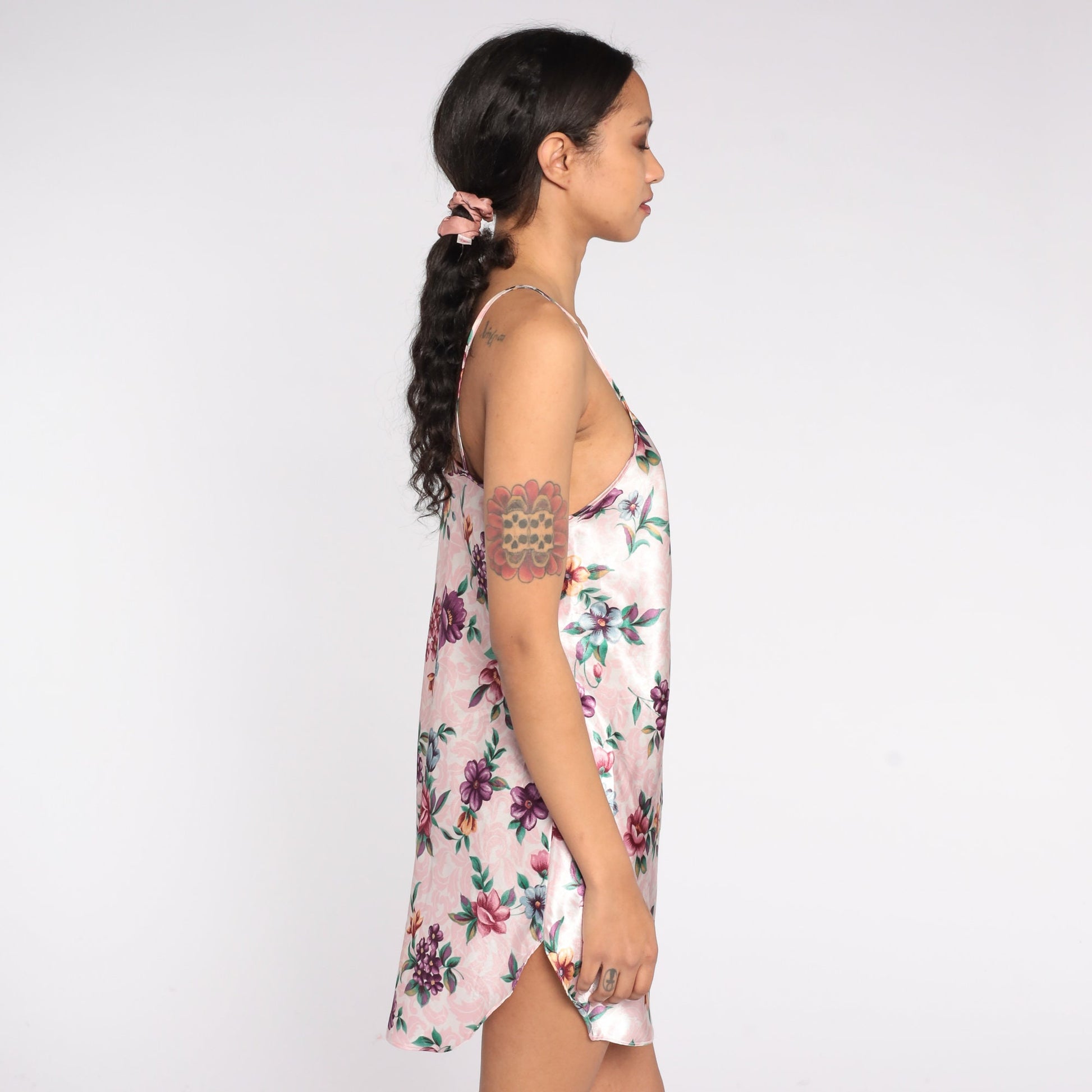 90s Pink Floral Slip Dress Spaghetti Strap Mini Nightgown Medium M