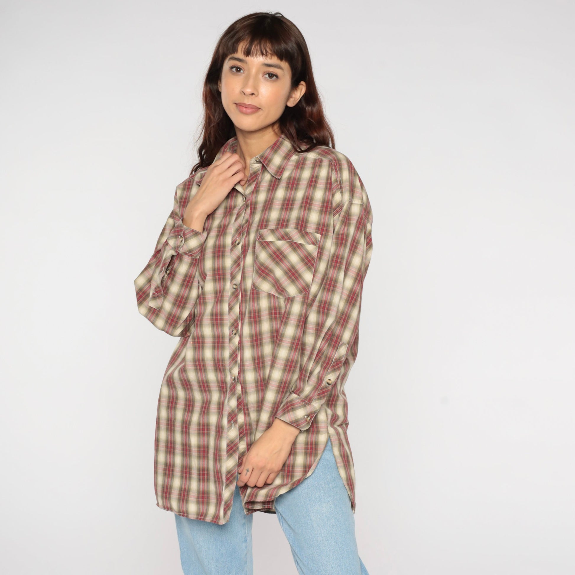 Y2K Victoria's Secret Country Red Plaid Button-Up Blouse Small