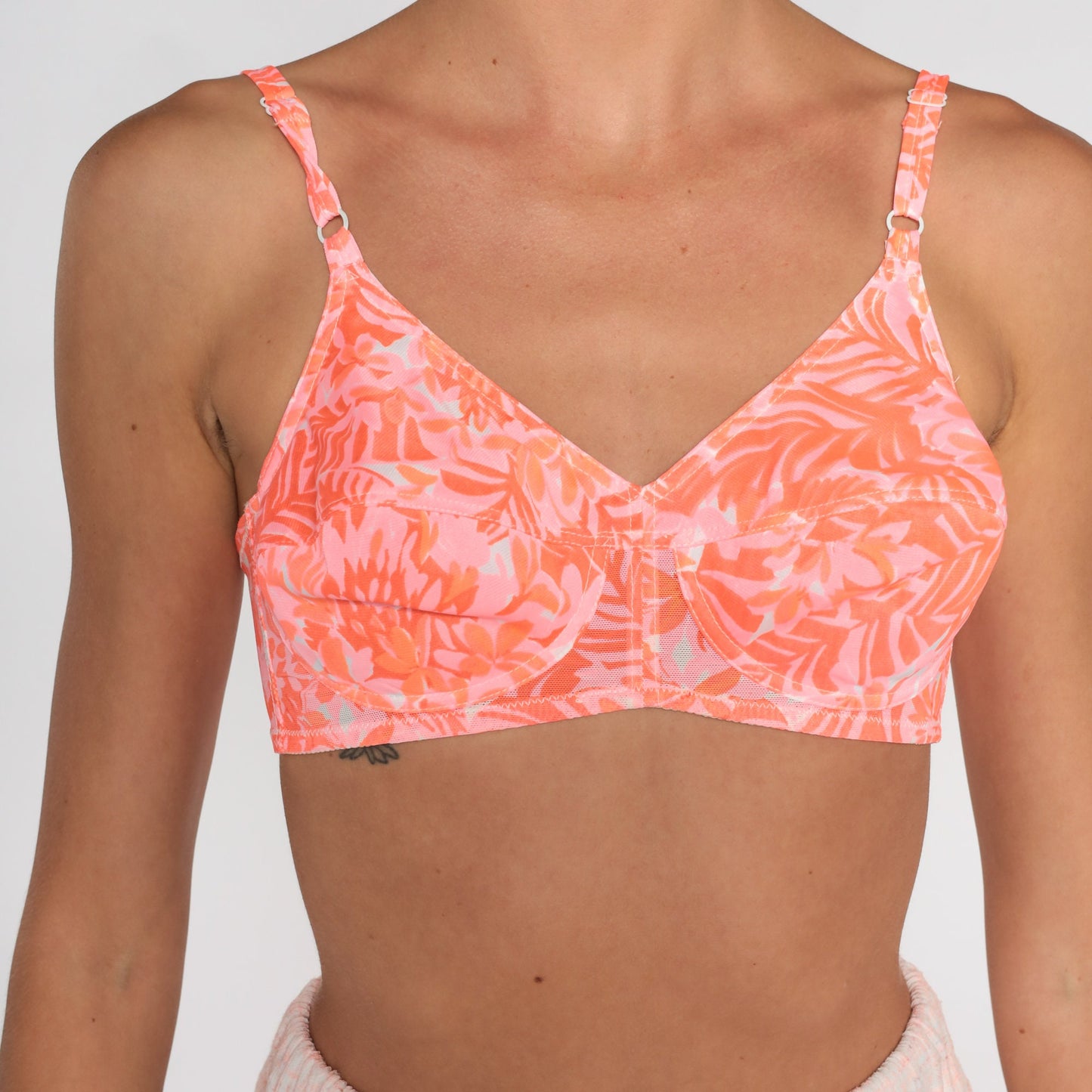 70s Pink Orange Floral Abstract Bra Full Cup 32B