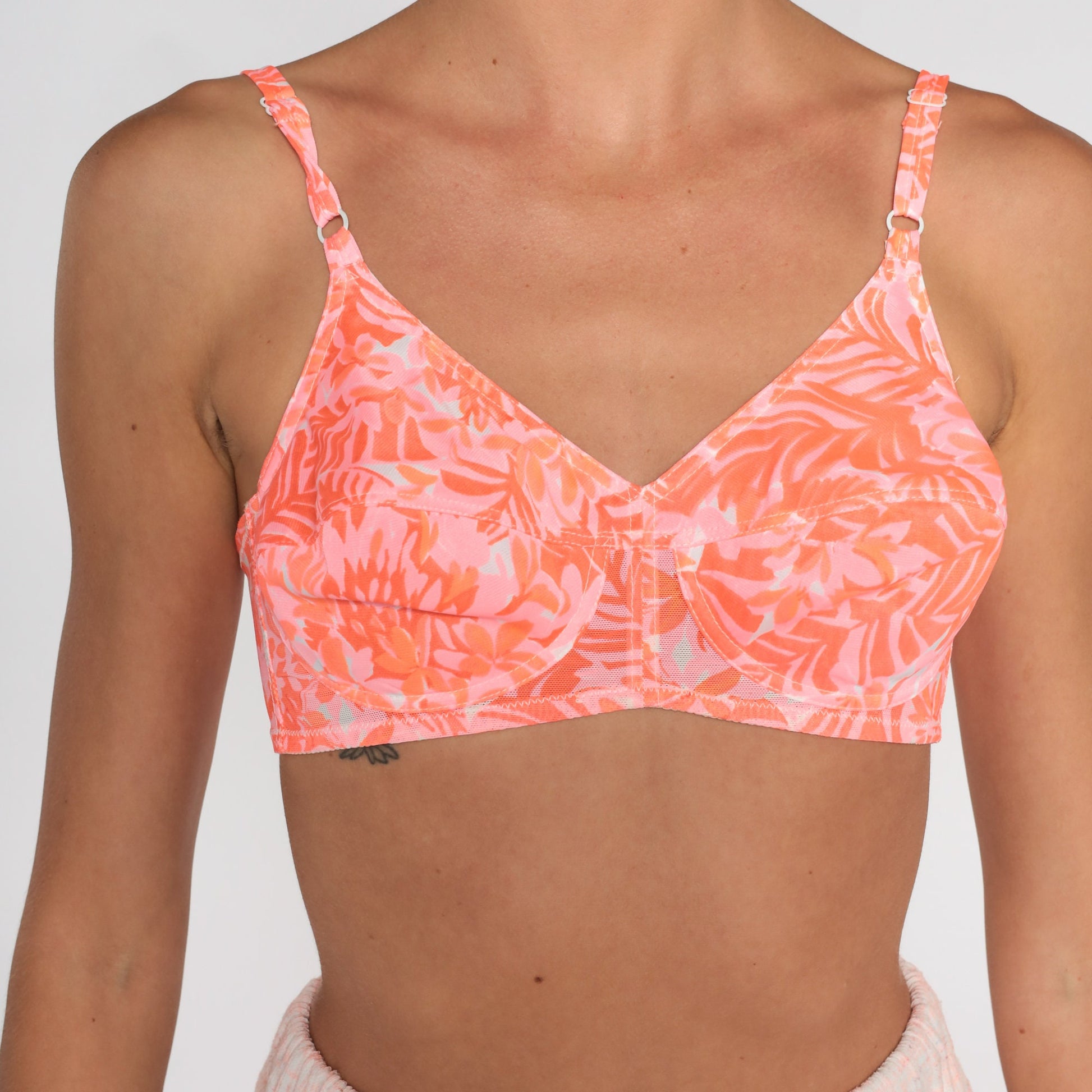 70s Pink Orange Floral Abstract Bra Full Cup 32B