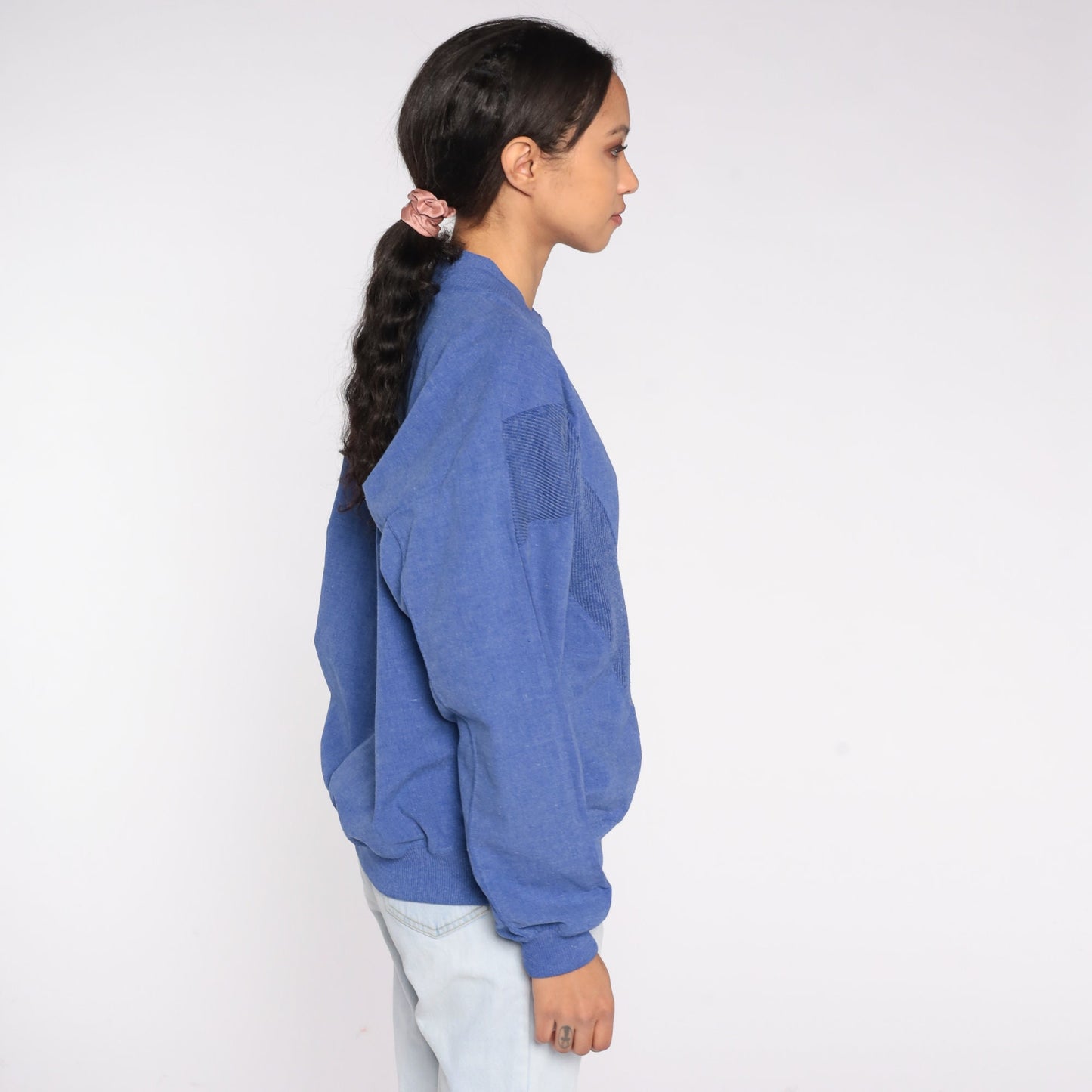 90s Blue Chevron Woven Crewneck Sweatshirt Pullover Men's Large