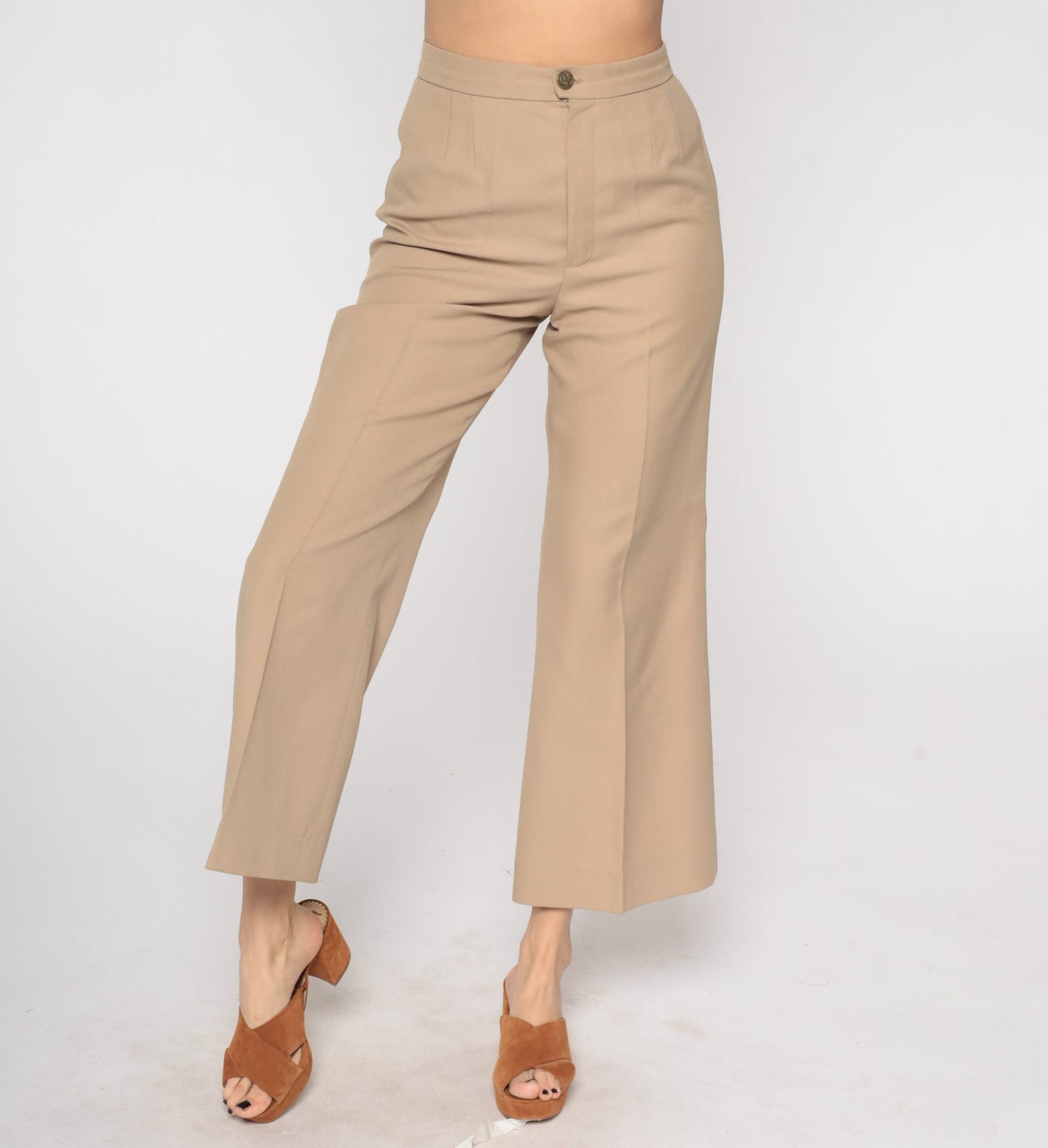 70s Tan High-Waisted Flared Trousers Small S