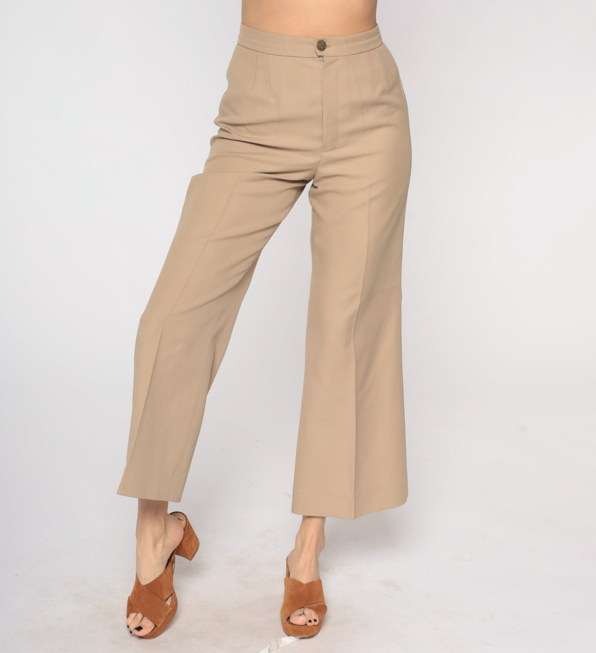 70s Tan High-Waisted Flared Trousers Small S