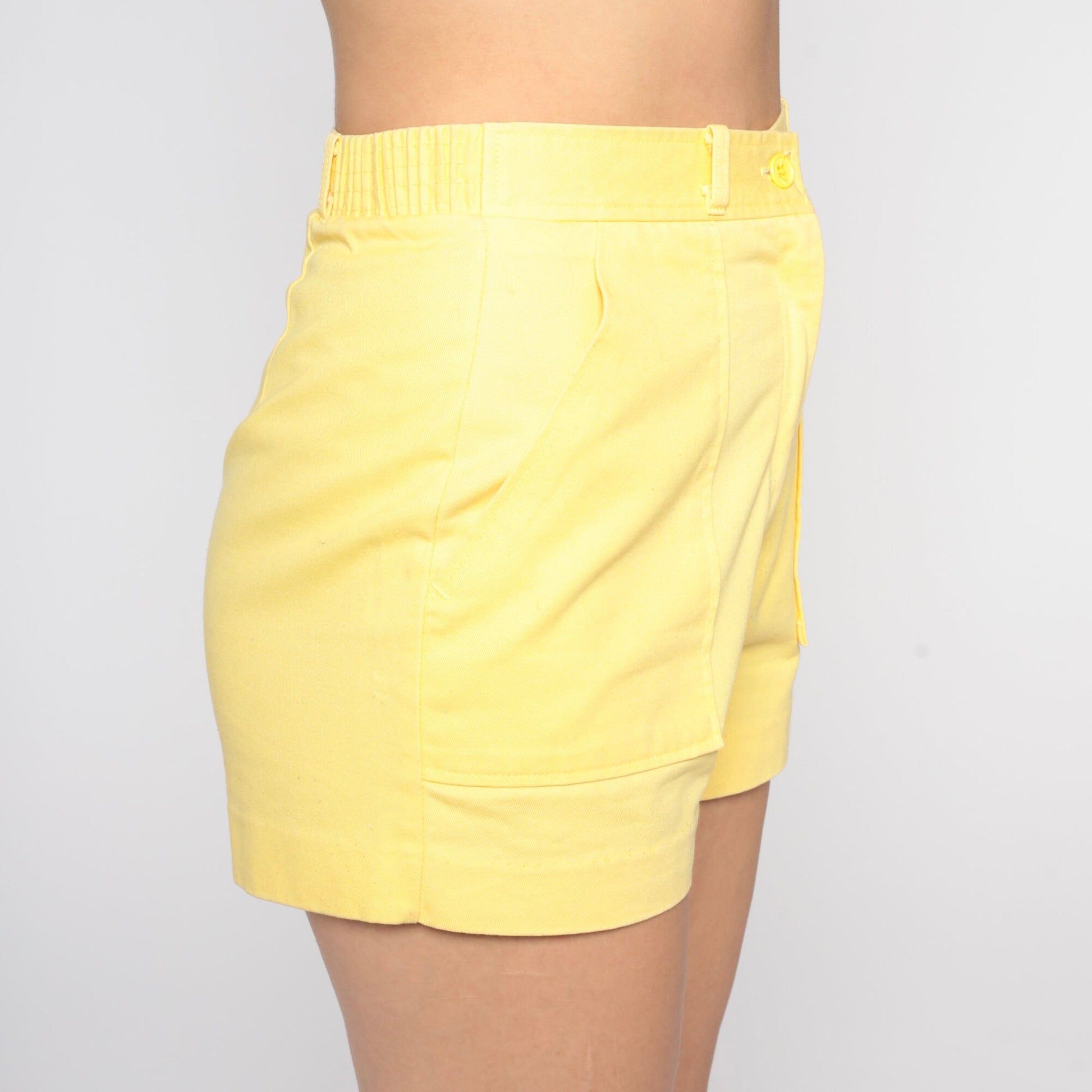 80s Yellow High-Waisted Shorts Cotton Blend Small S