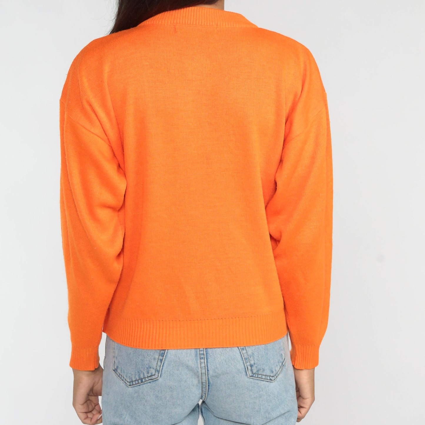 80s Orange Knit Henley Sweater Button-Up Small
