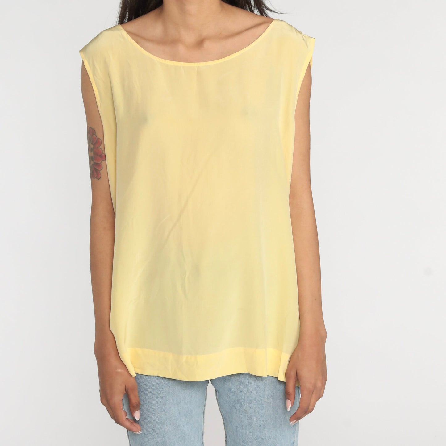 90s Diane Von Furstenberg Silk Tank Top Yellow XXL