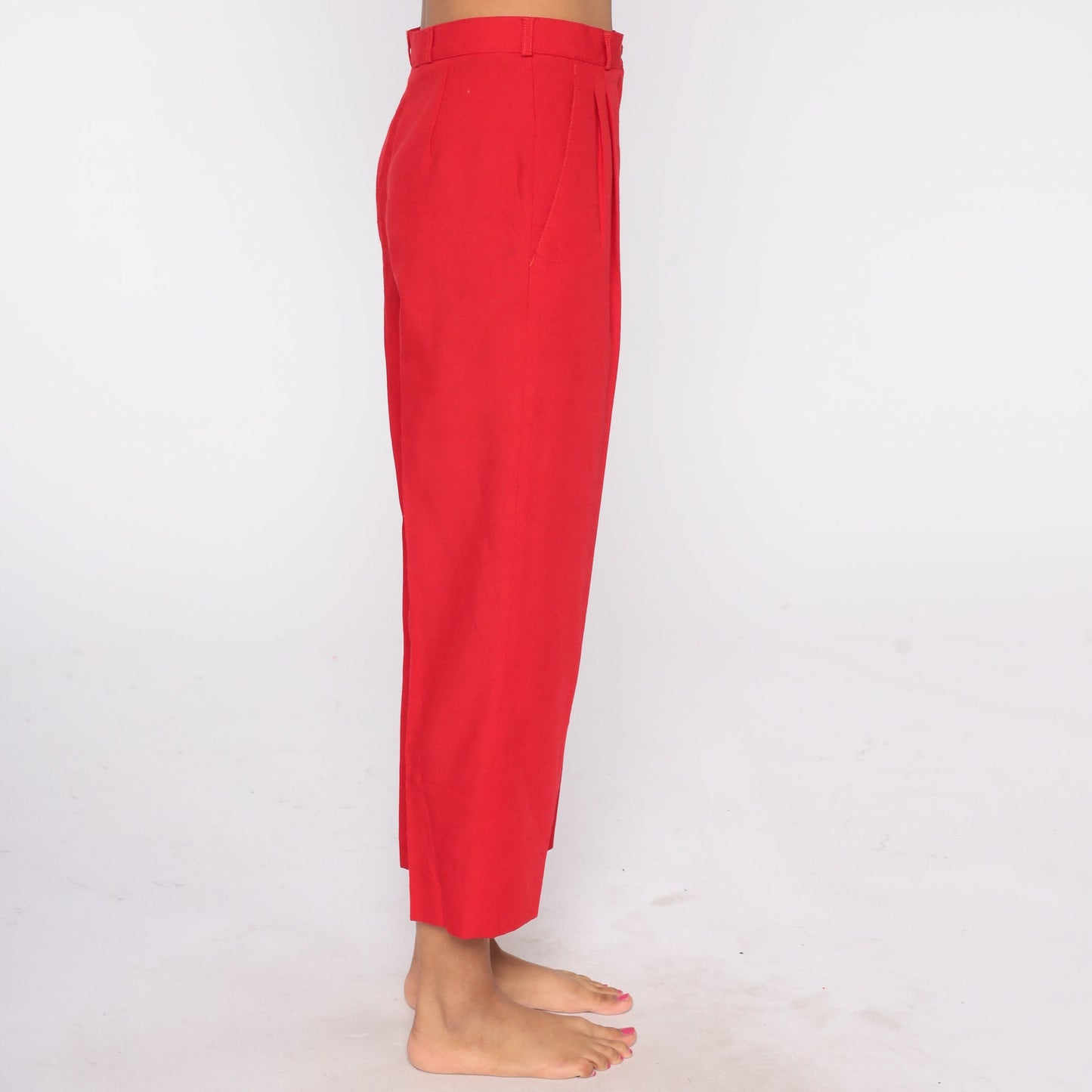 70s Red Straight Leg Trousers High Rise Vintage 1970s Medium