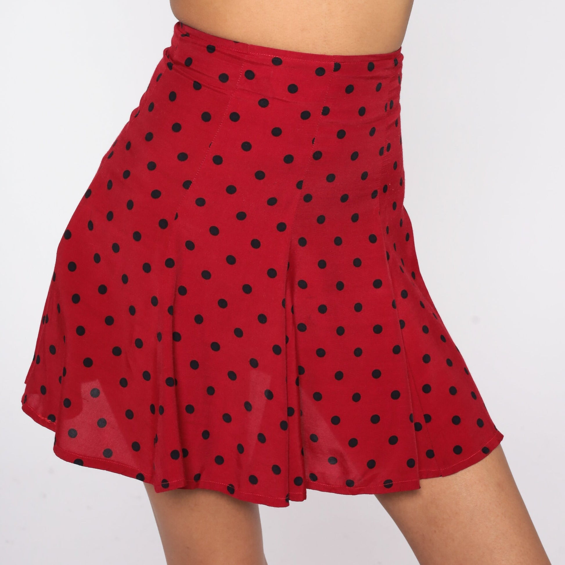 90s Red Polka Dot Pleated Mini Skirt High Waisted XXS