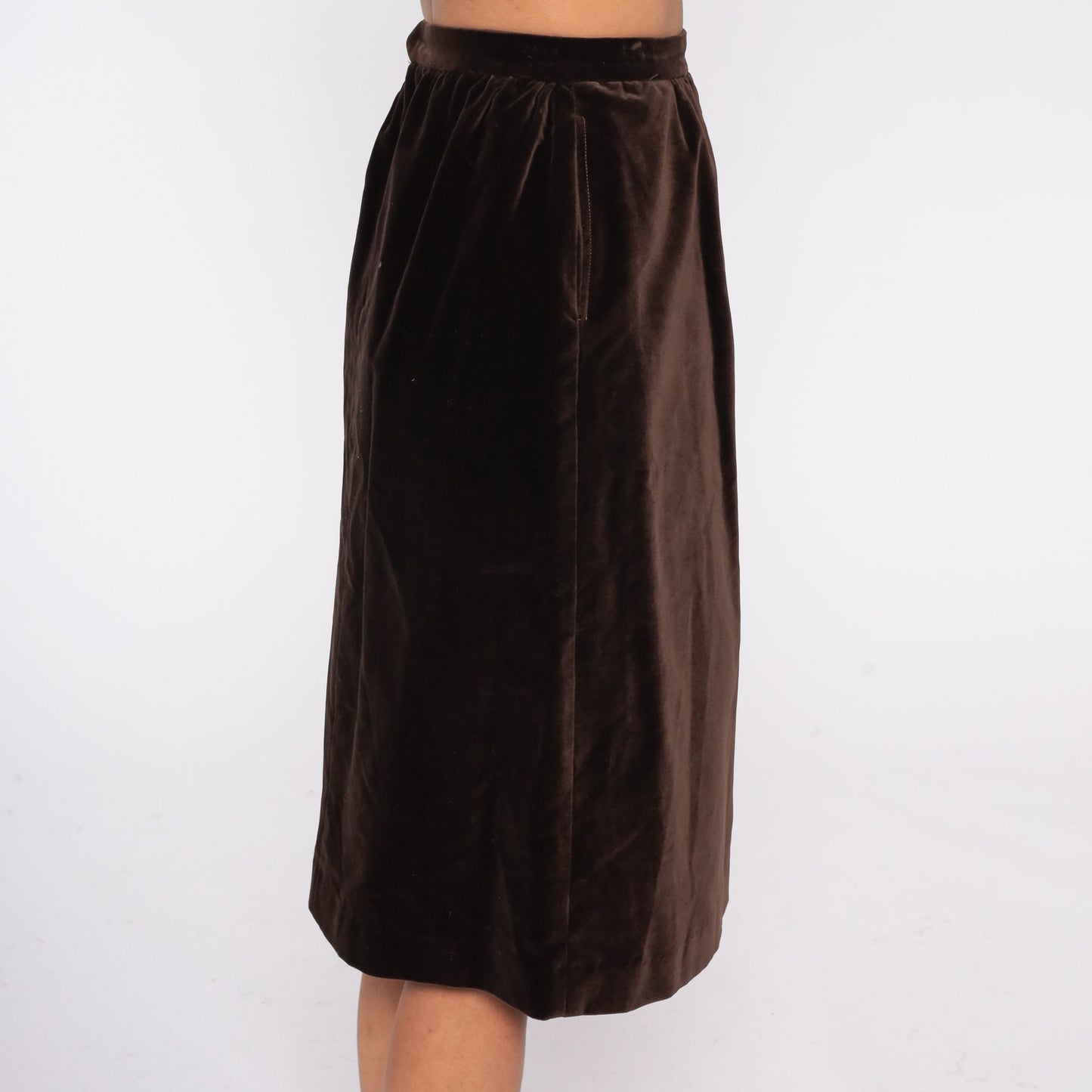 90s Brown Velvet Pencil Skirt High Waisted Midi Extra Small