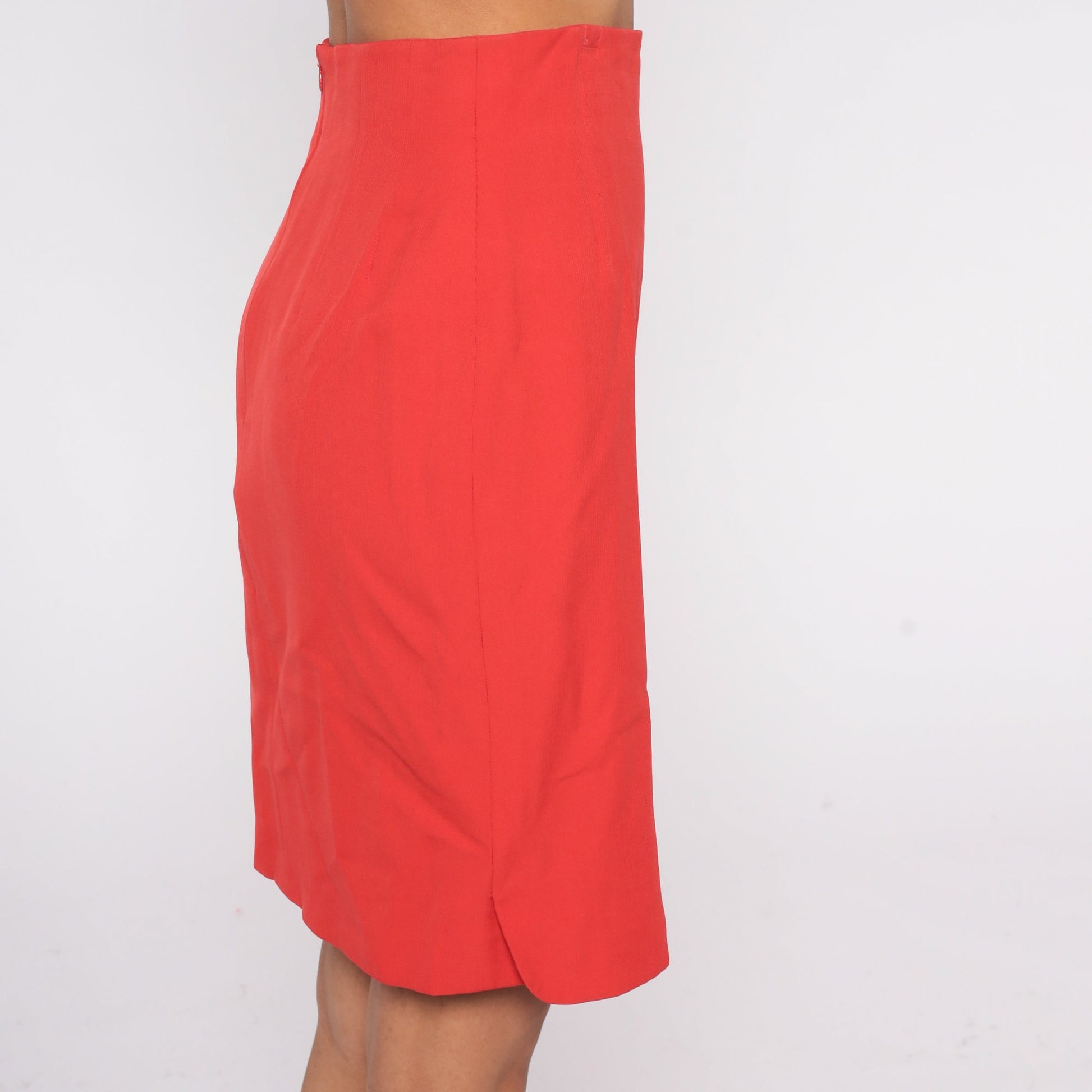 Y2K Escada Red Wool Pencil Skirt High Waist Mini Small S