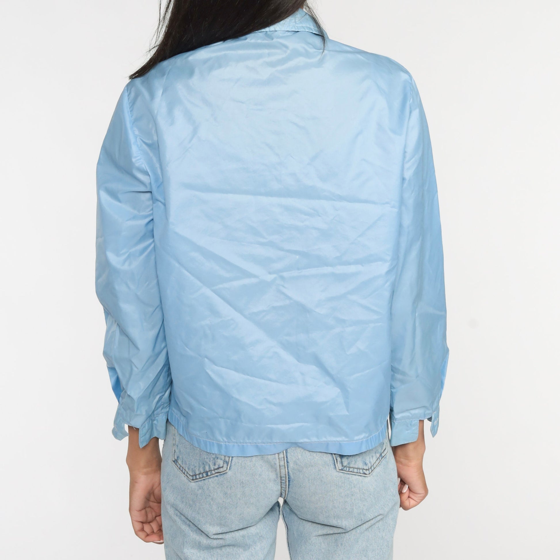 70s Baby Blue Nylon Windbreaker Zip Jacket Small