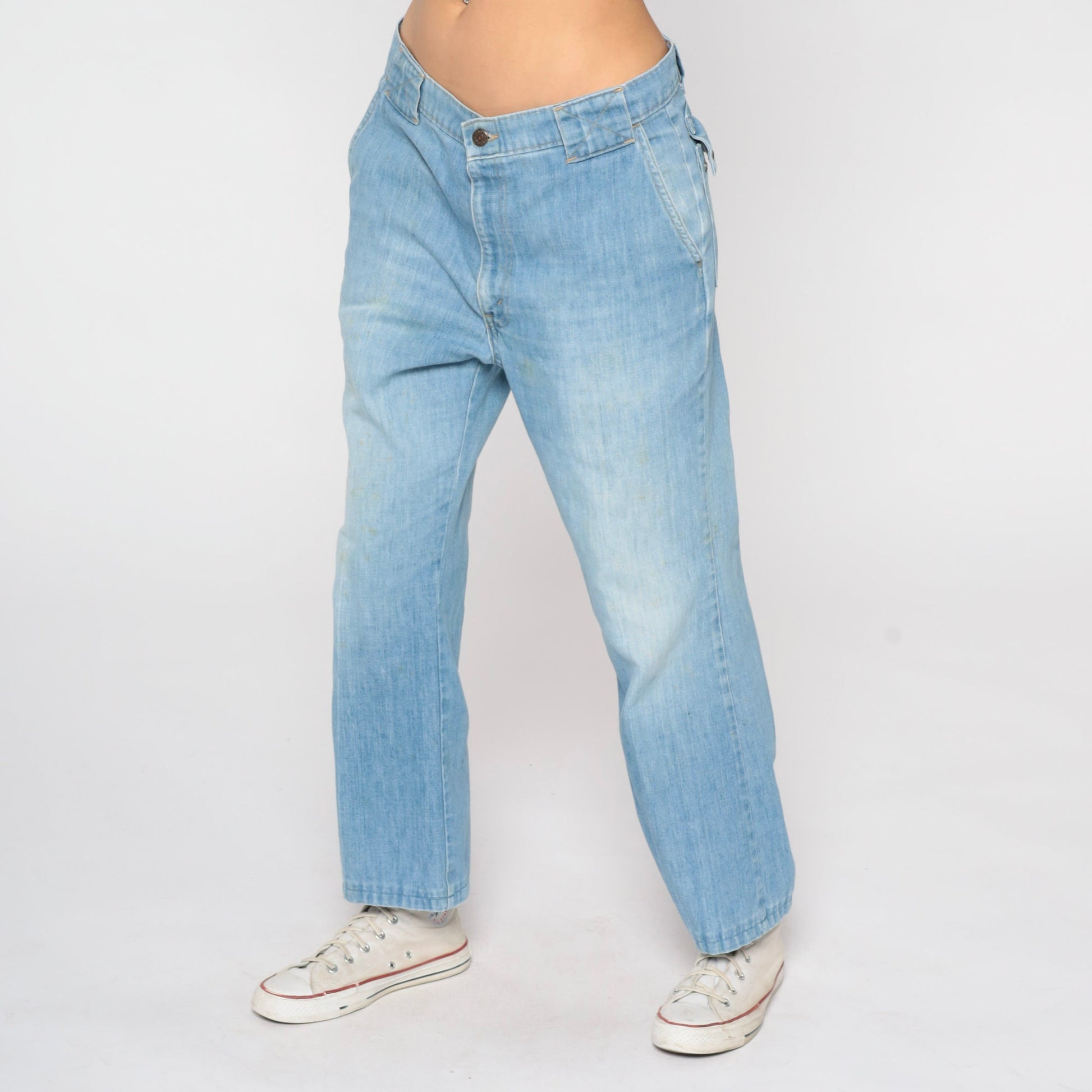 70s Levi's Orange Tab Bell Bottom Jeans High Waist Blue Denim Men's 35