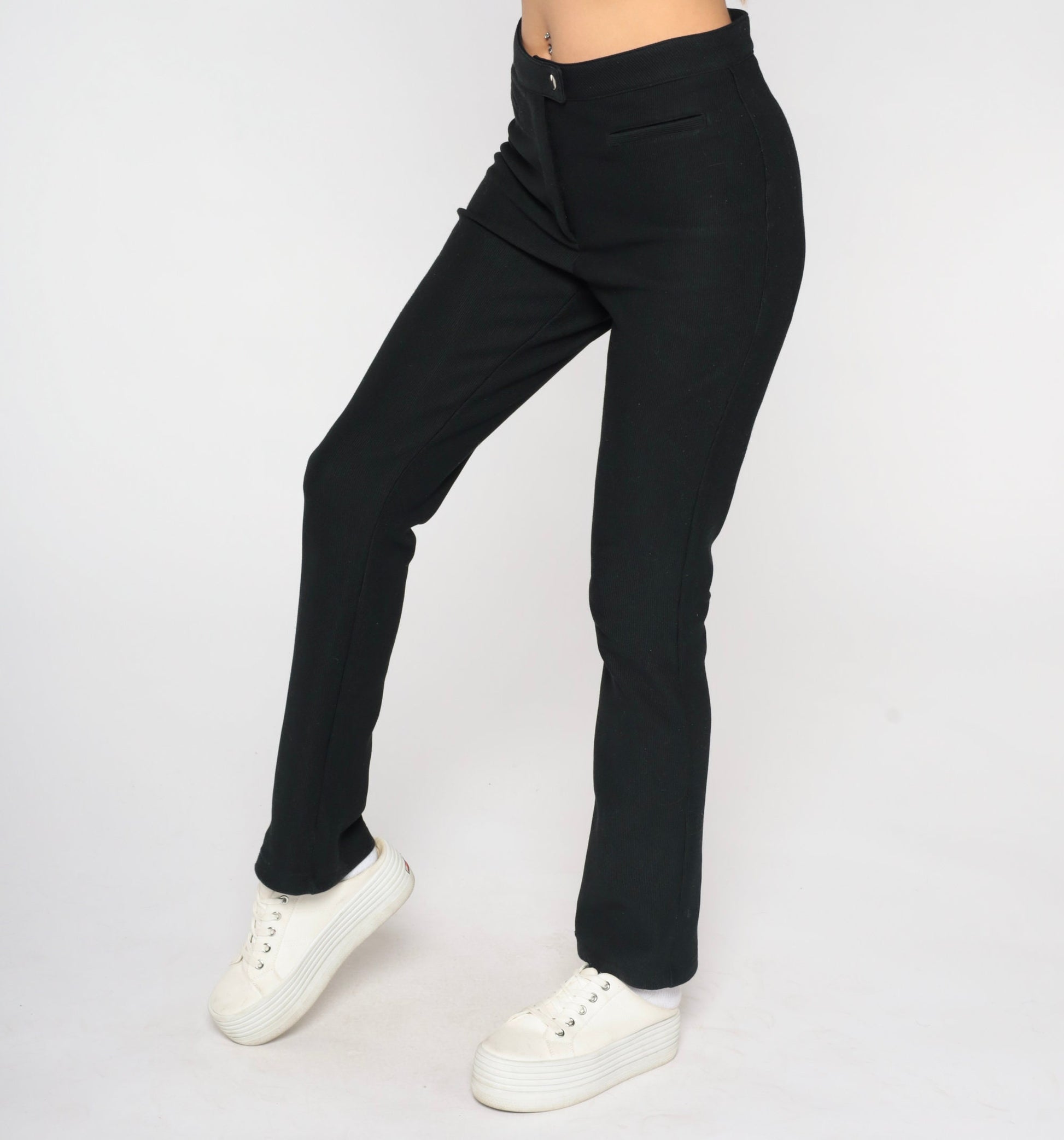 00s Black High-Rise Slim Trousers Y2K Fitted Pants Medium M