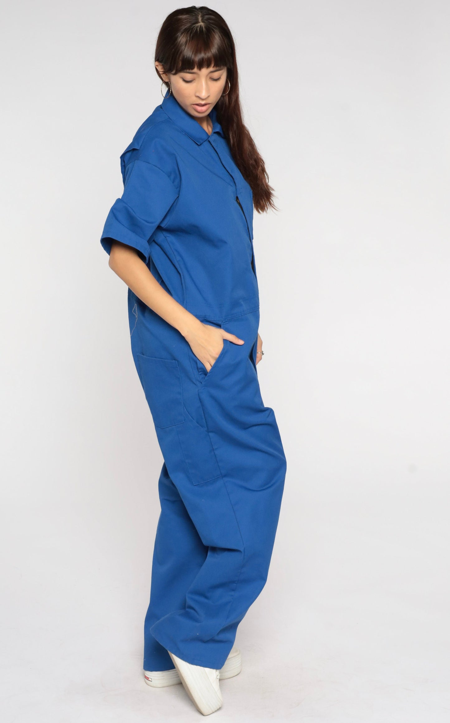 90s Blue Coveralls Short Sleeve Jumpsuit Men's 46 Extra Large
