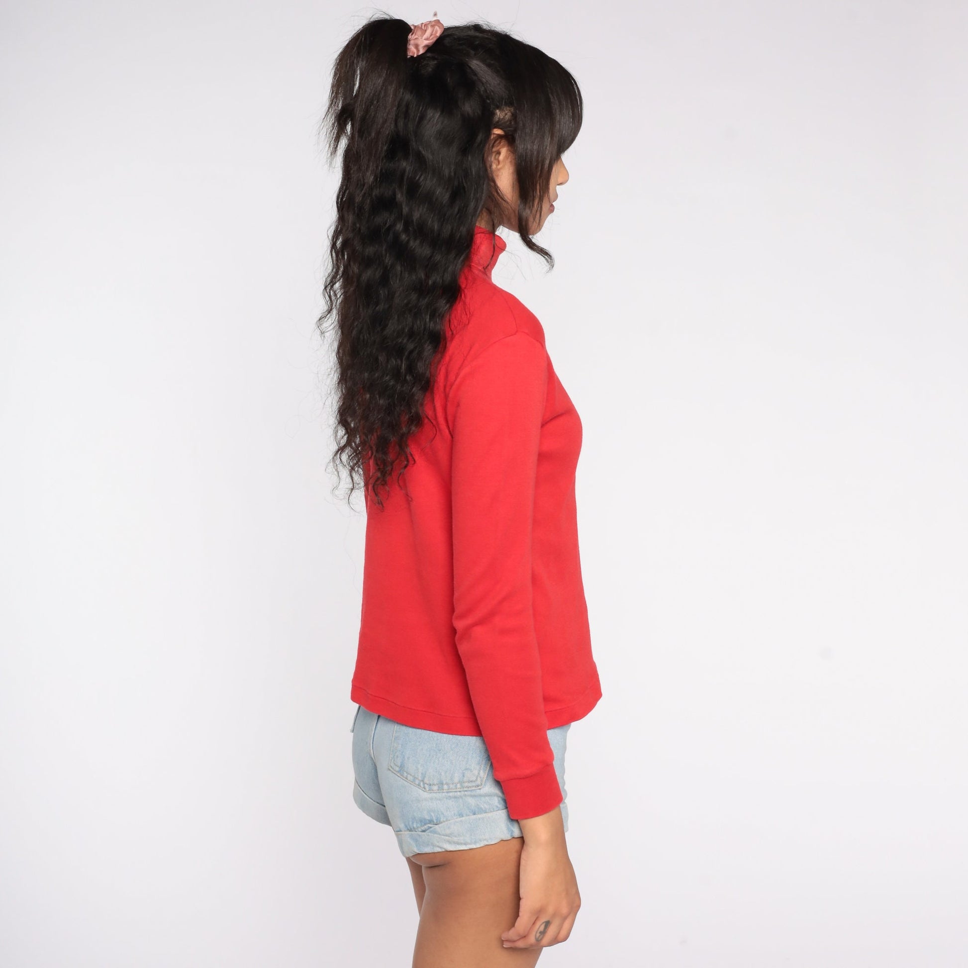 90s Red Turtleneck Long Sleeve Pullover Cotton Blend Medium