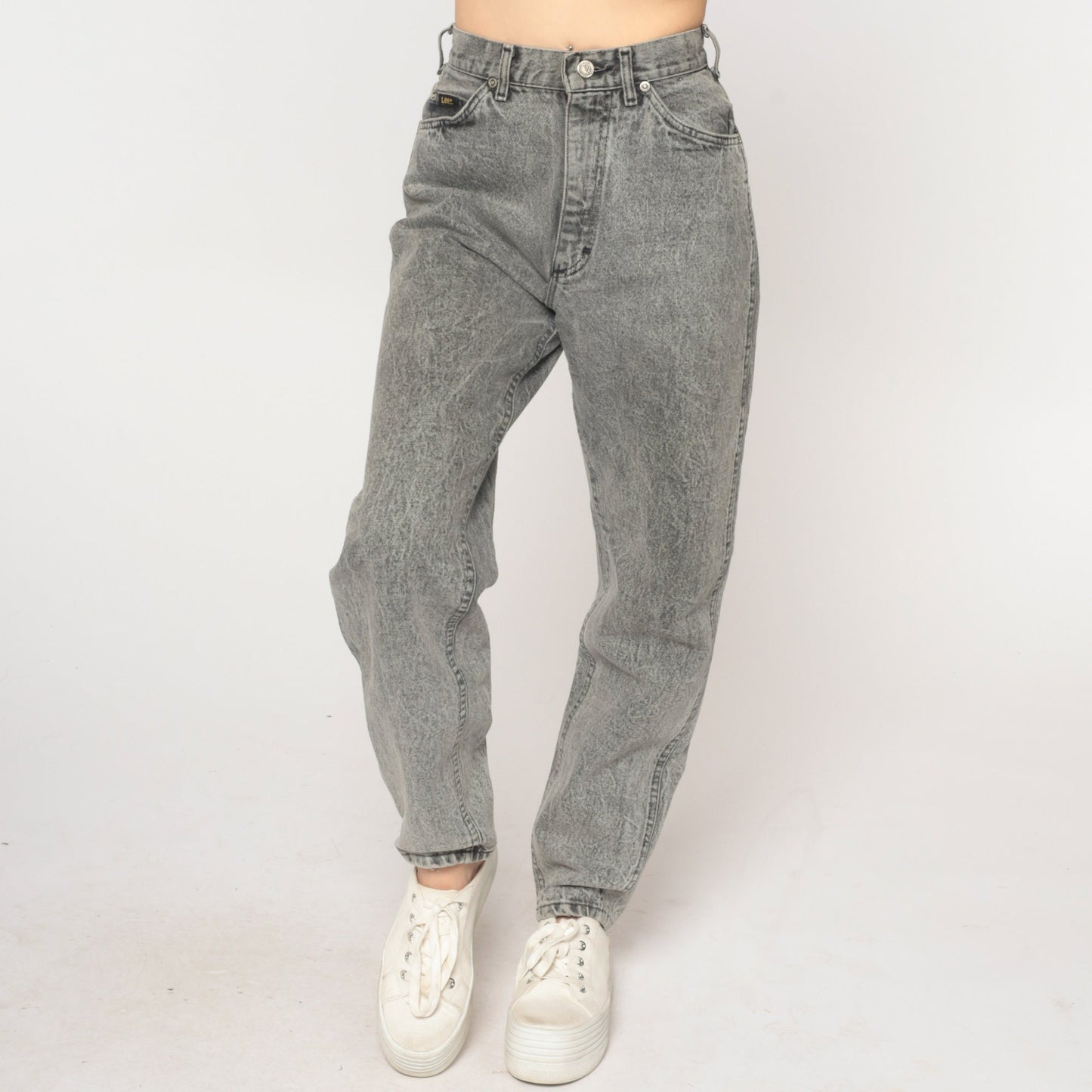 90s Lee Mom Jeans Grey Acid Wash High Waist Denim Extra Small