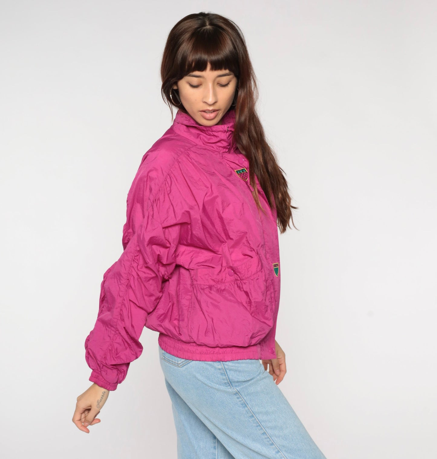 90s Gitano Hot Pink Windbreaker Jacket Zip Up Medium M
