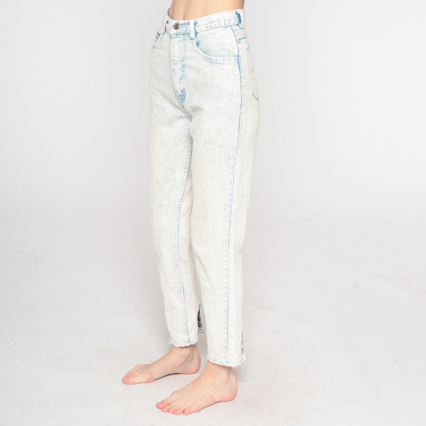 90s Acid Wash High Waisted Mom Jeans Blue White Denim Tapered Extra Small